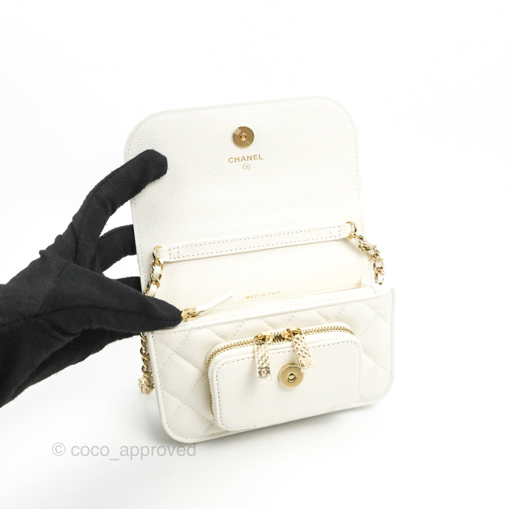 Chanel Business Affinity Clutch With Chain White Caviar Gold Hardware