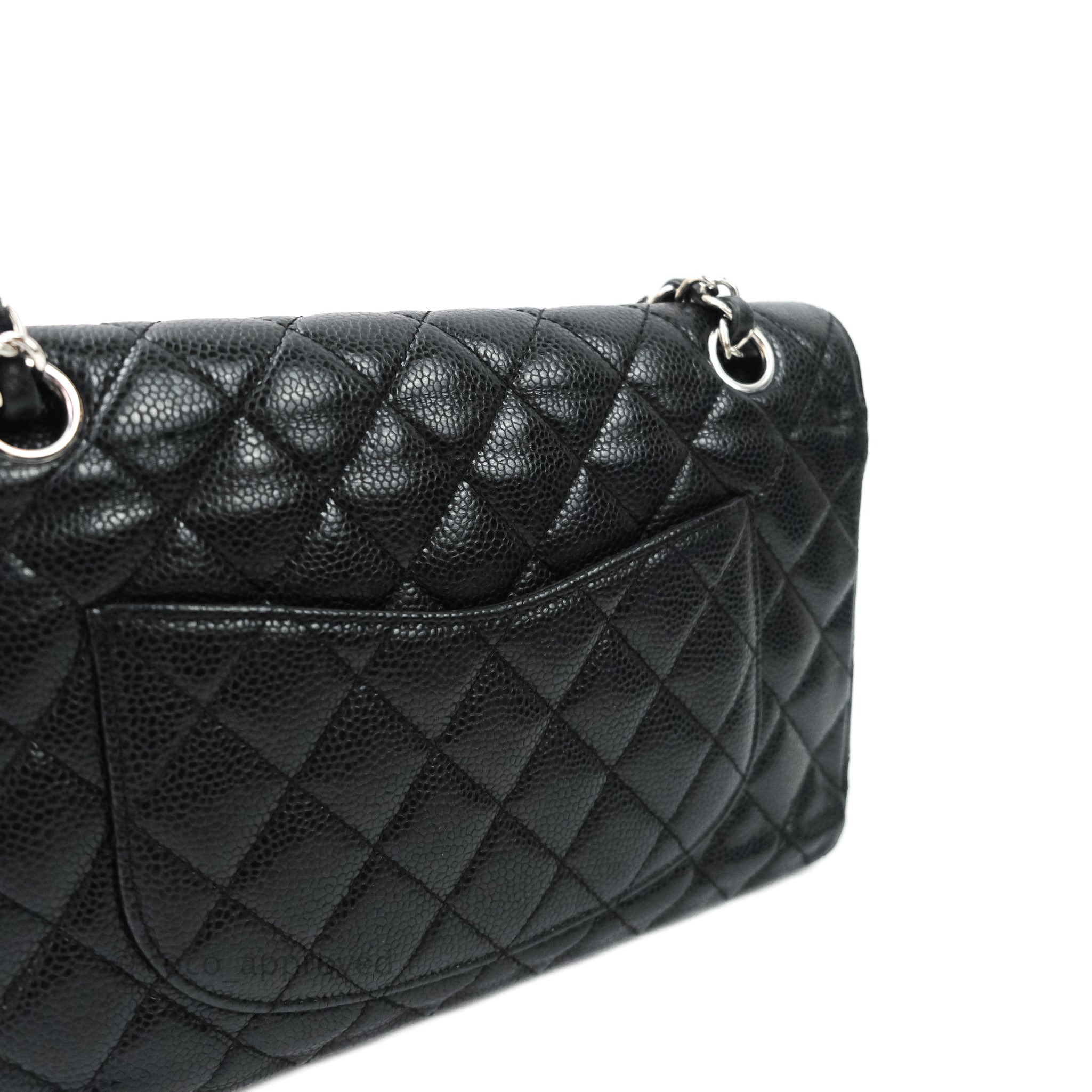 Chanel Classic Double Flap Quilted Patent Leather Silver-tone Medium Black  - US