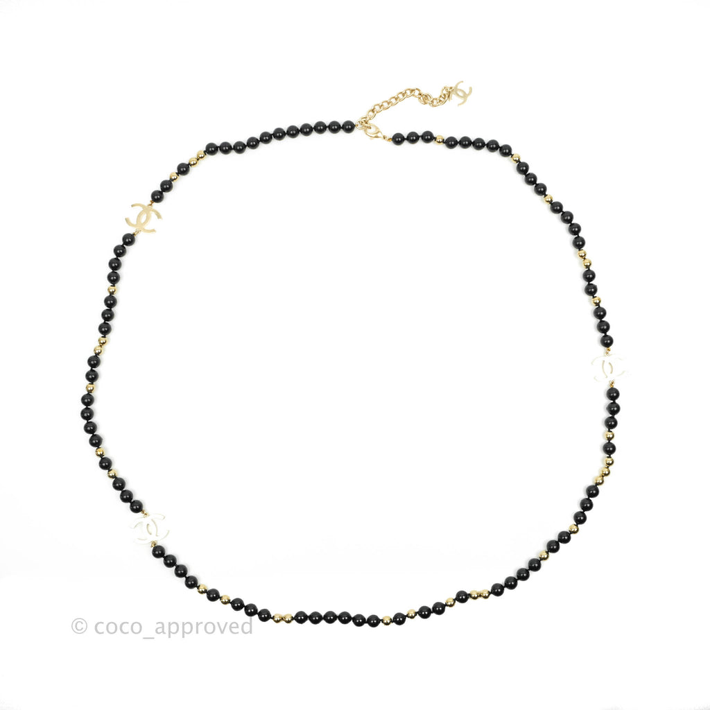 Chanel CC Station Black & Gold Beaded Necklace 16S
