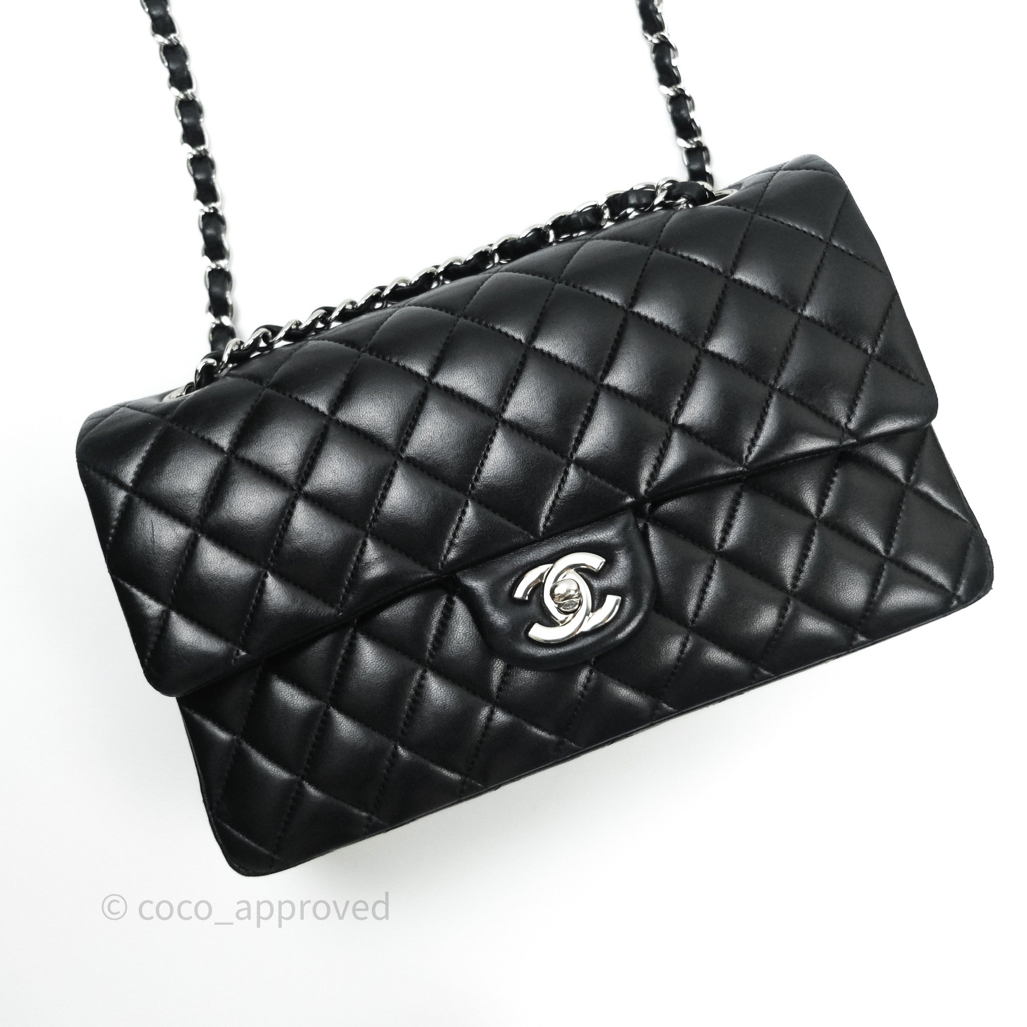 Chanel SO Black Lambskin Medium Classic Double Flap Bag Black Hardware –  Madison Avenue Couture