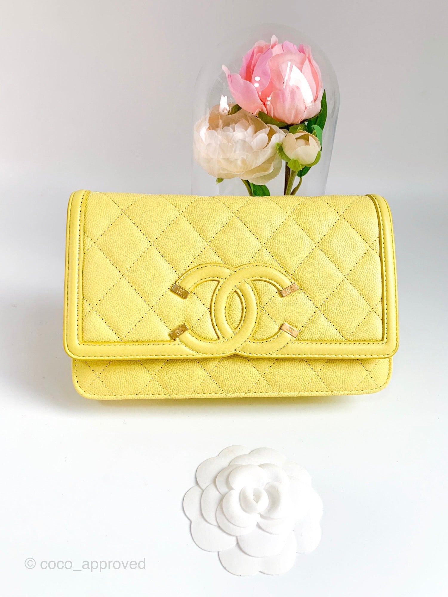 Chanel Filigree Wallet on Chain WOC Yellow Caviar Gold Hardware – Coco  Approved Studio