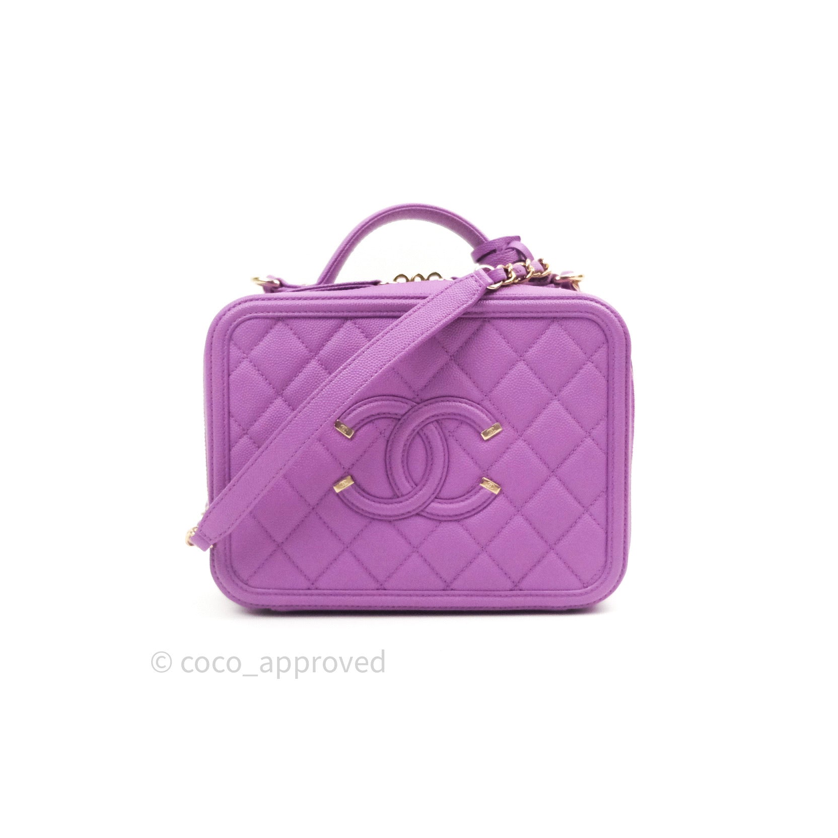 CHANEL Caviar Quilted Filigree Coin Purse Purple 1299296