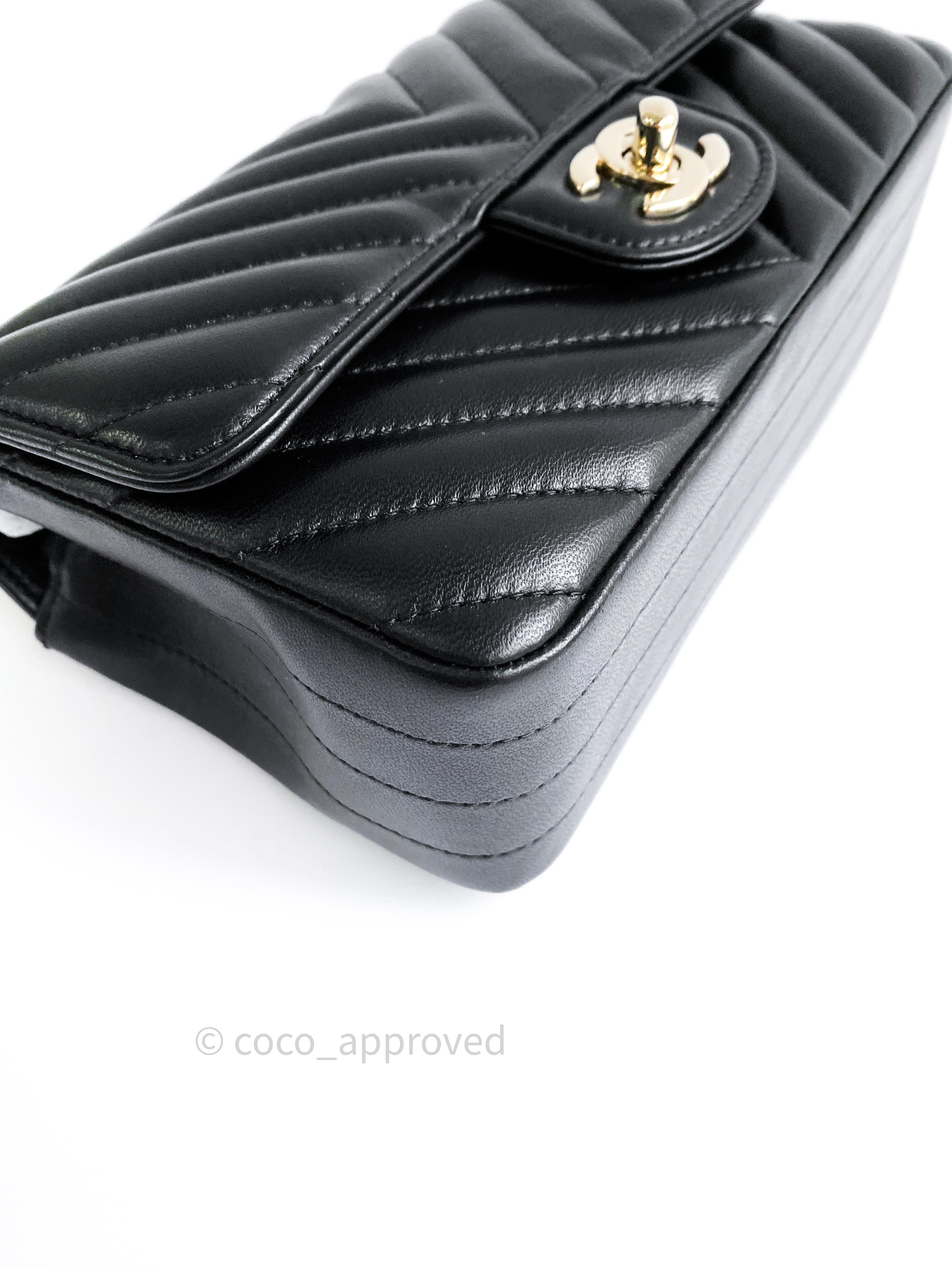 Chanel Lambskin Chevron Mini Rectangular Flap Black Gold Hardware – Coco  Approved Studio