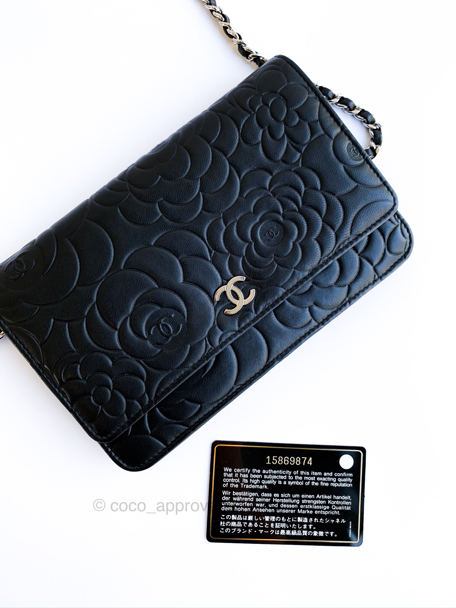 Chanel Camellia Wallet on Chain WOC Black Calfskin Silver Hardware – Coco  Approved Studio