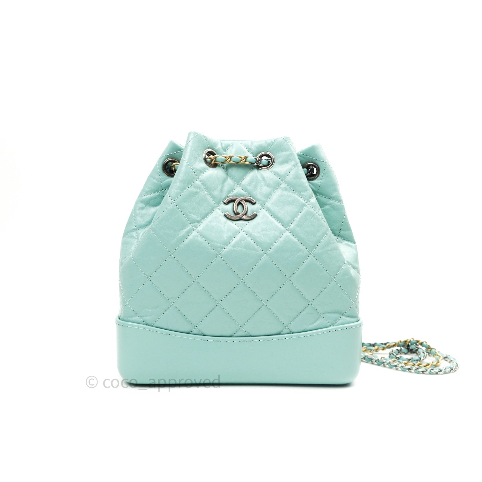 Chanel Gabrielle Backpack Black Aged Calfskin Small Tiffany Blue – Coco  Approved Studio
