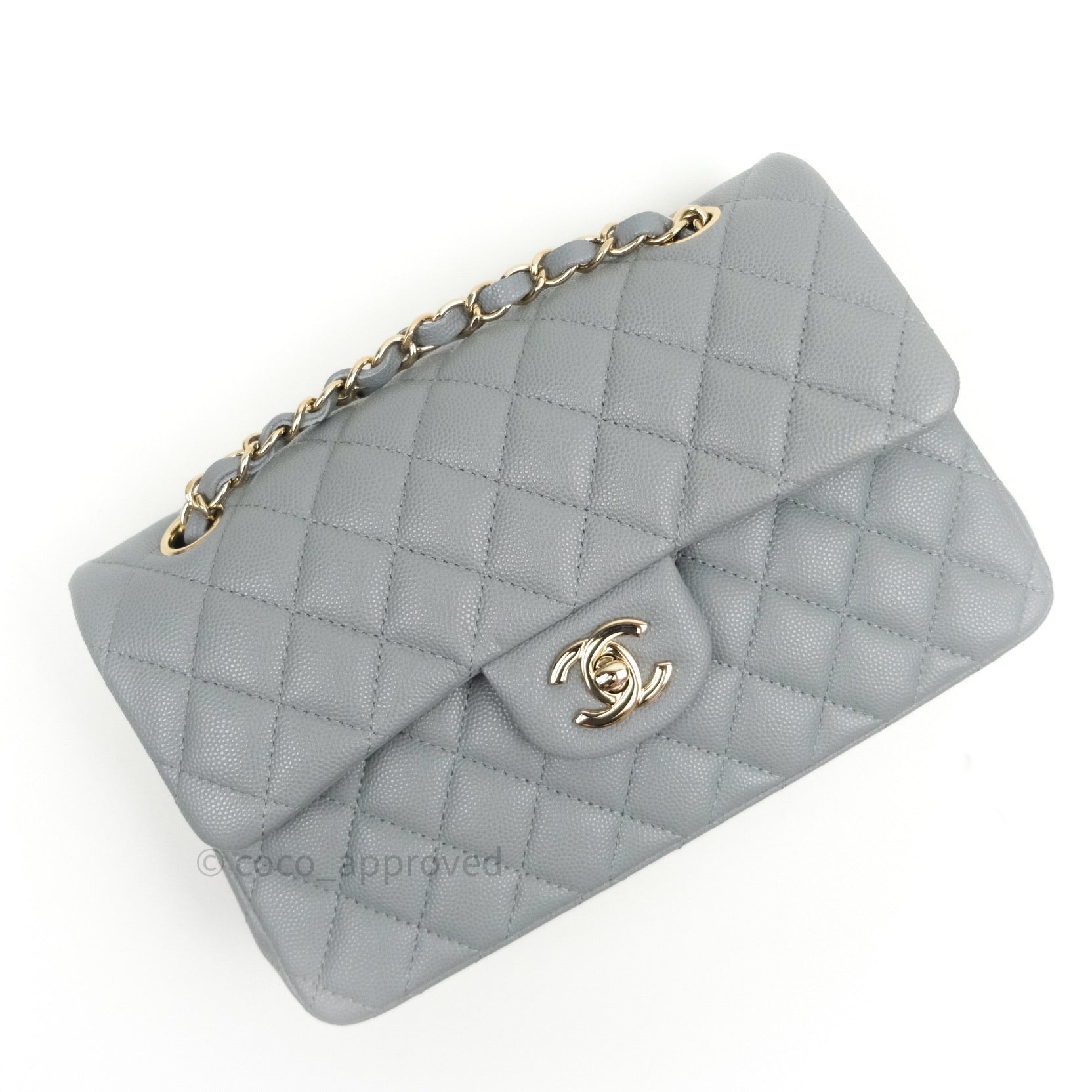 Chanel 20C Grey caviar LGHW Small Timeless Classic Double Flap Bag –  Globalluxcloset