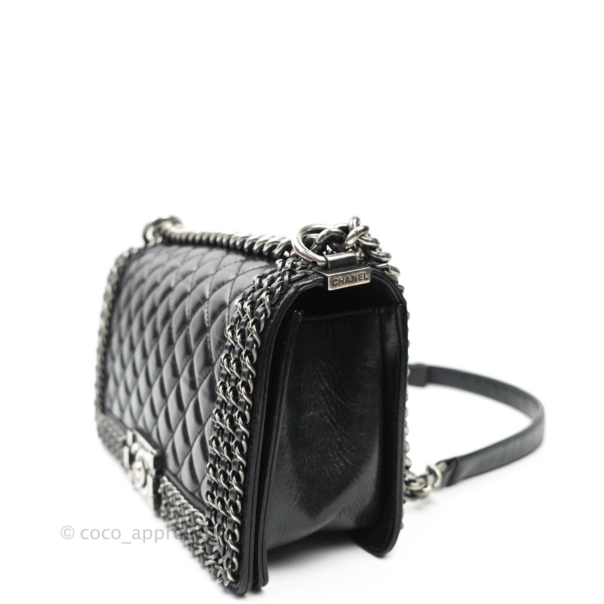 Chanel Black Quilted Aged Glazed Calfskin Easy Flap Bag Ruthenium