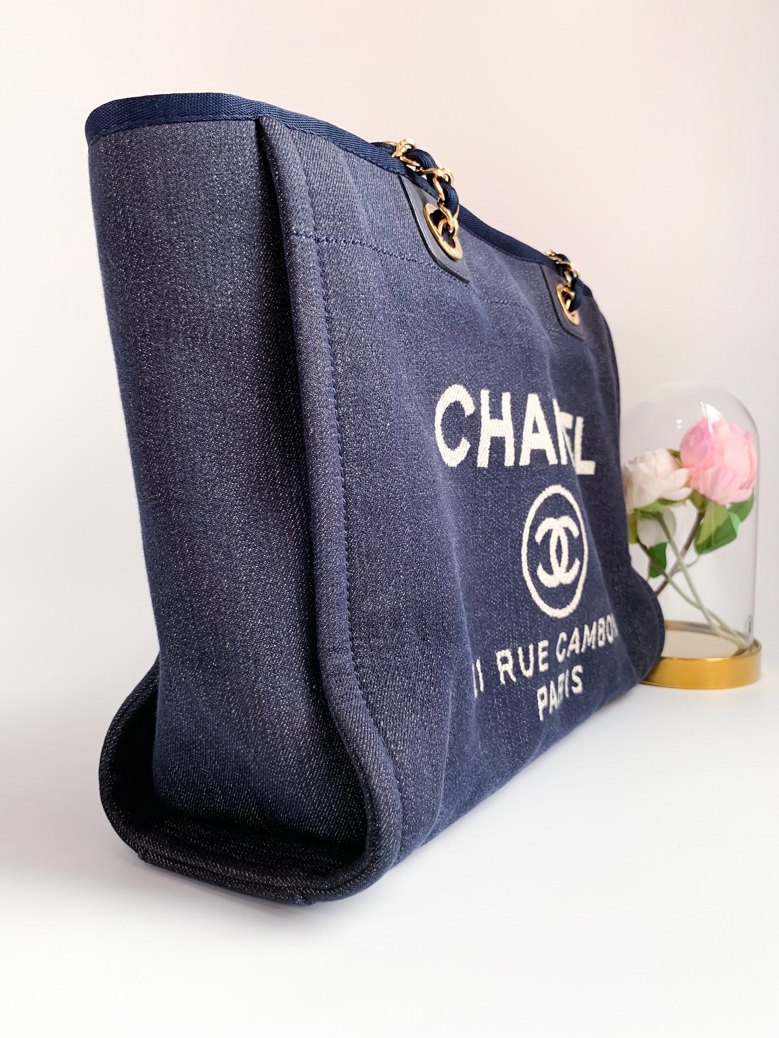 Chanel Denim Medium Deauville Tote Dark Blue – Coco Approved Studio