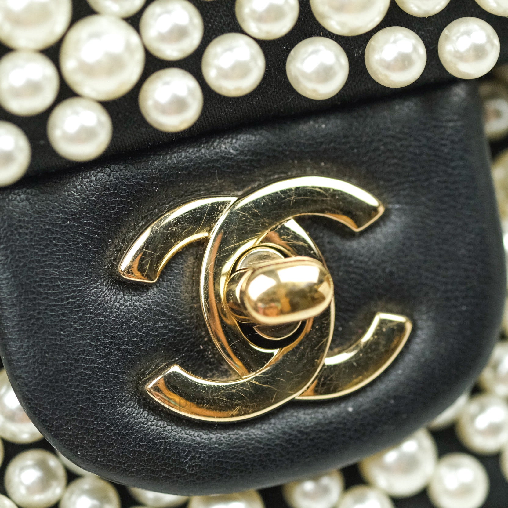 Chanel Limited Edition Westminster Single Flap in Black Lambskin with Pearl  Braided Chain