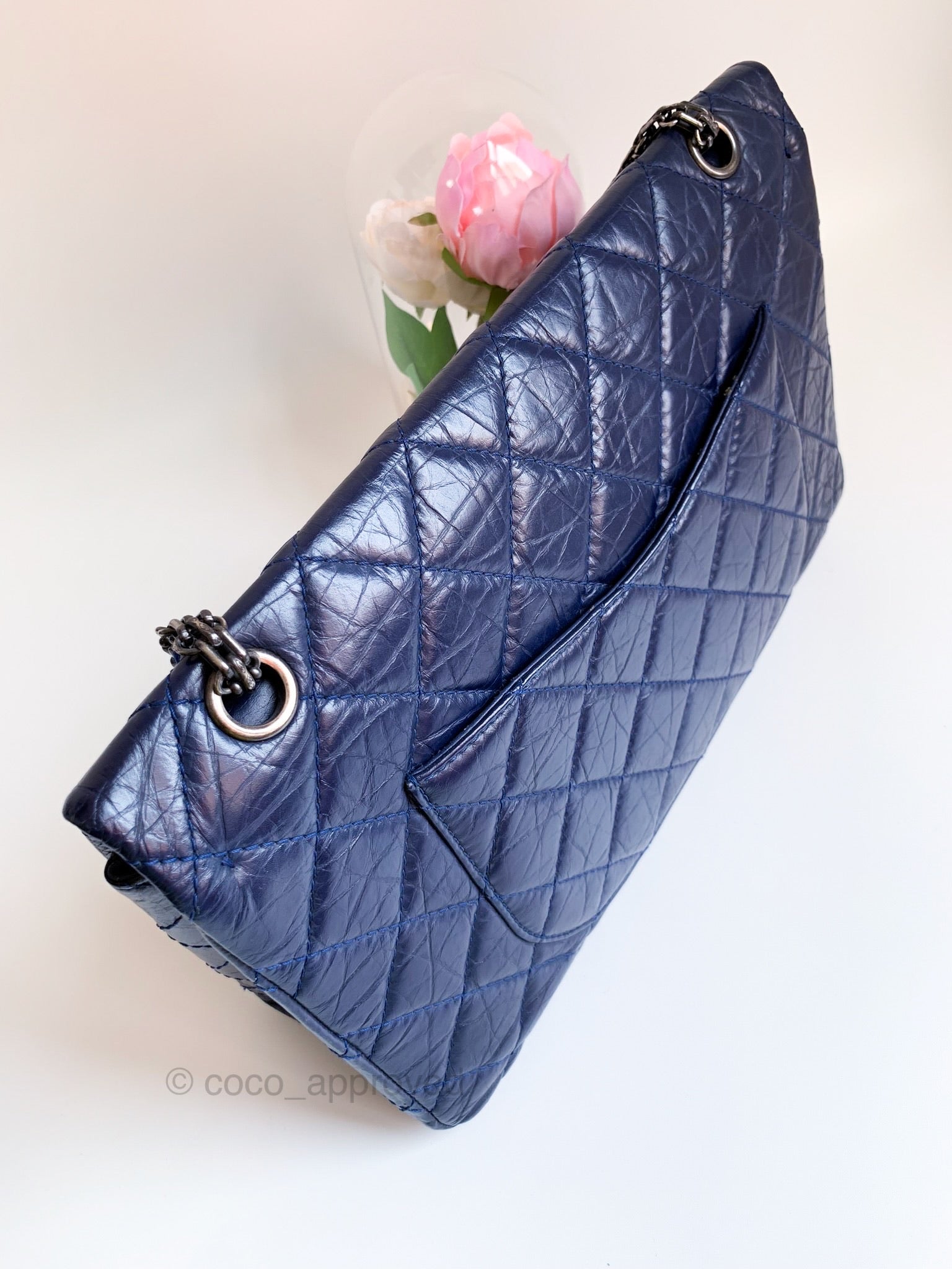 Chanel Accordion Flap Bag Navy Aged Calfskin Ruthenium Blue