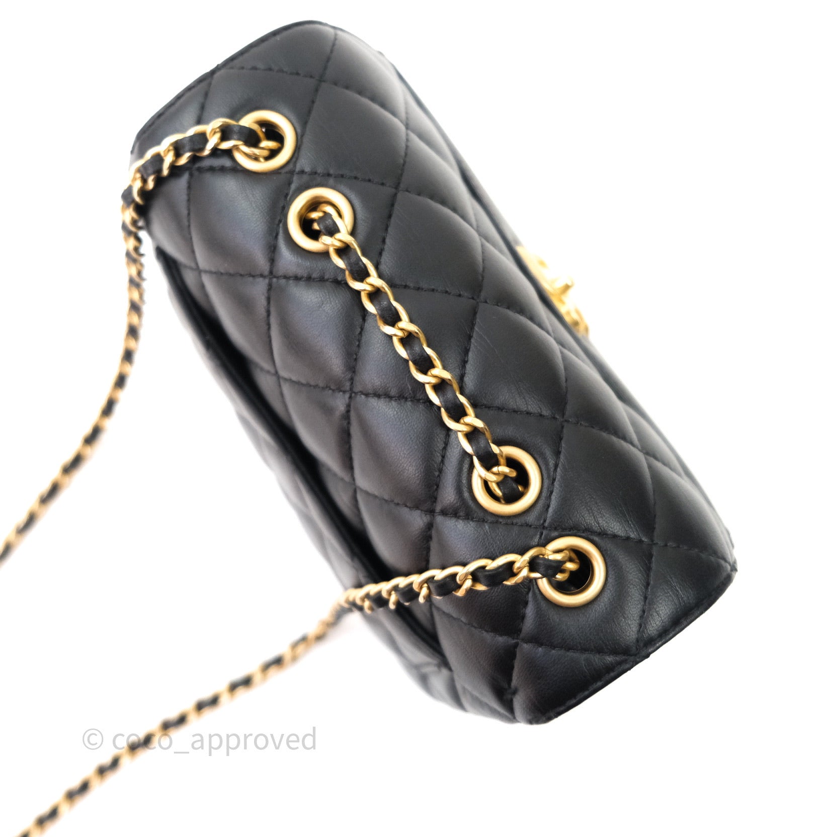 CHANEL QUILTED CLUTCH Bag Coco Mark Lambskin CC Logo Black Leather