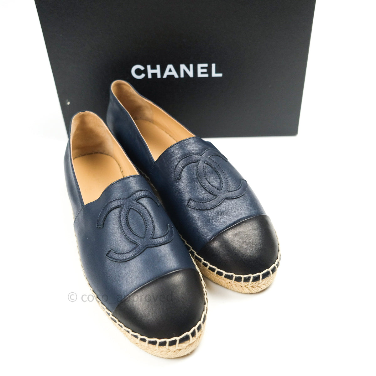 Chanel Espadrille Navy Black Leather Size 39 – Coco Approved Studio