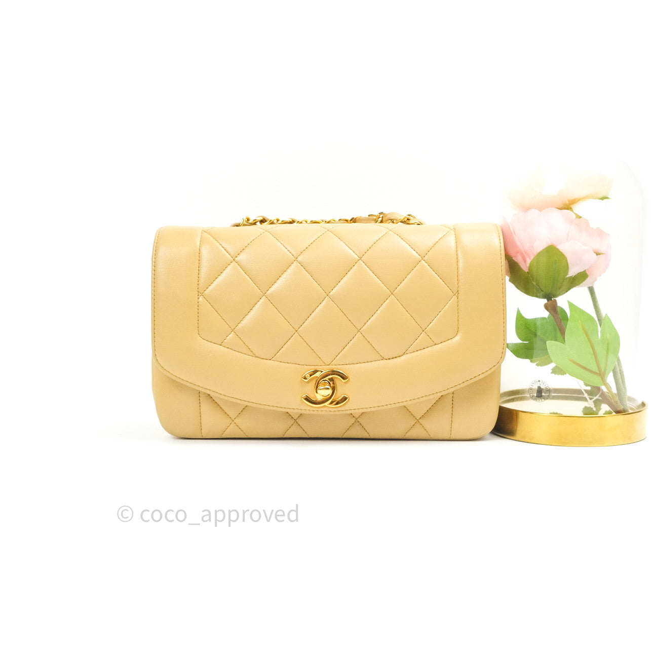 Chanel Quilted Lambskin Beige Small Vintage Classic Diana Flap Bag