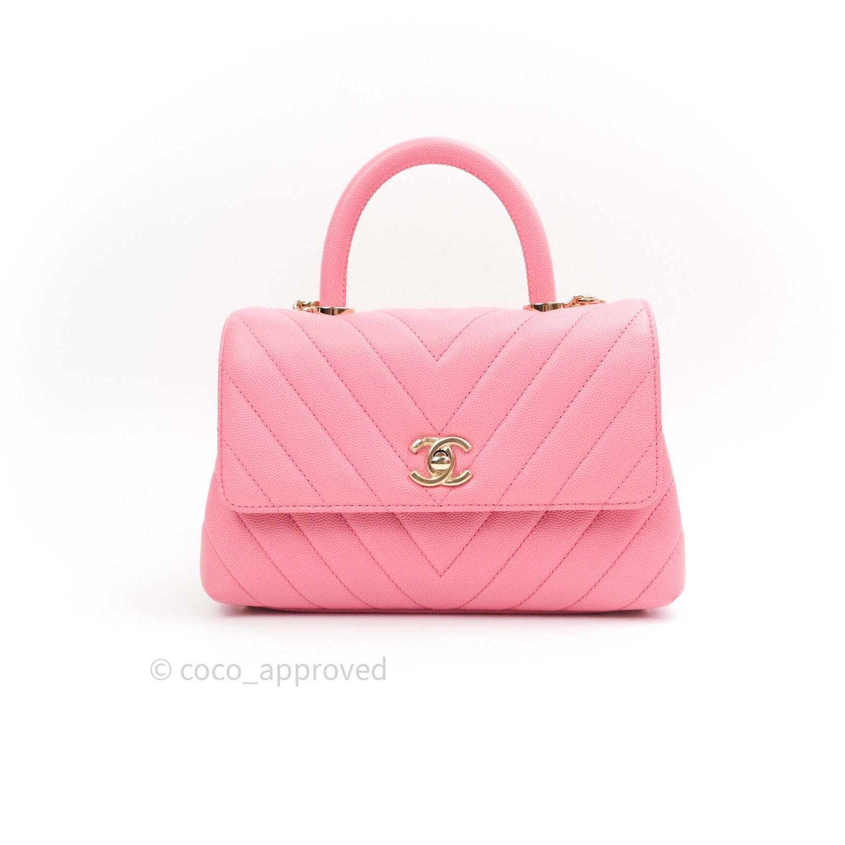 Chanel Mini Coco Handle Chevron Pink Caviar Quilted Gold Hardware – Coco  Approved Studio