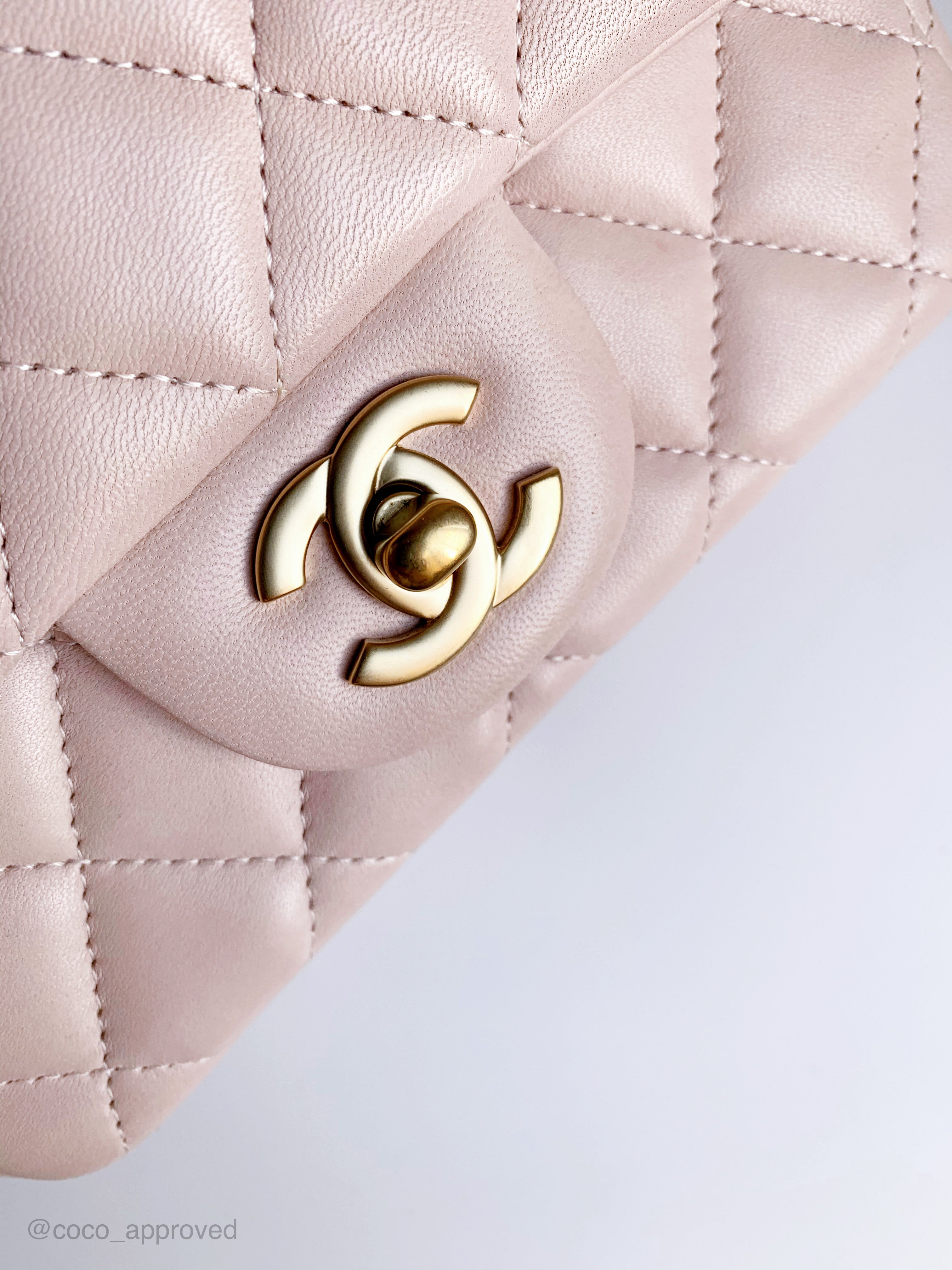 Chanel Quilted Mini Square Flap Sakura Light Pink Lambskin Gold