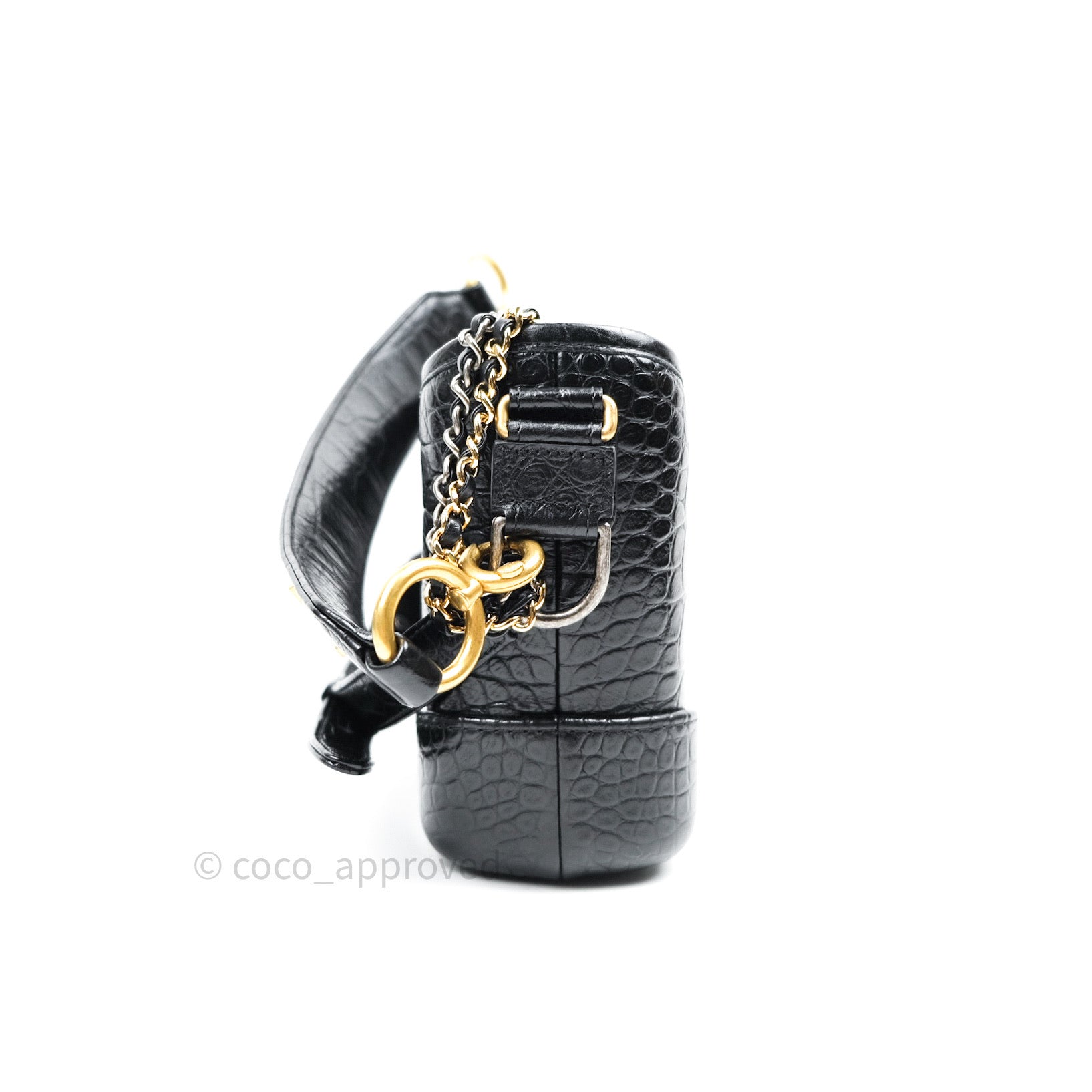 Chanel Gabrielle small hobo bag crocodile embossed calfskin,gold-tone and  silver-tone metal black coded❌sold❌