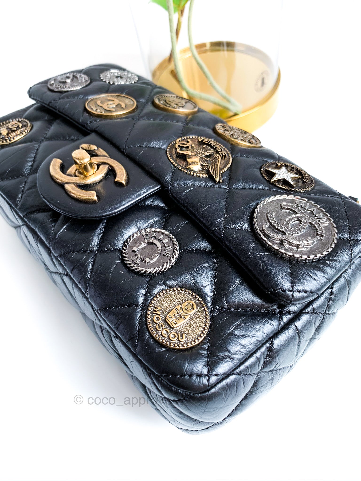 CHANEL Black Aged Calfskin Coin Medallion Mini Flap Bag at 1stDibs