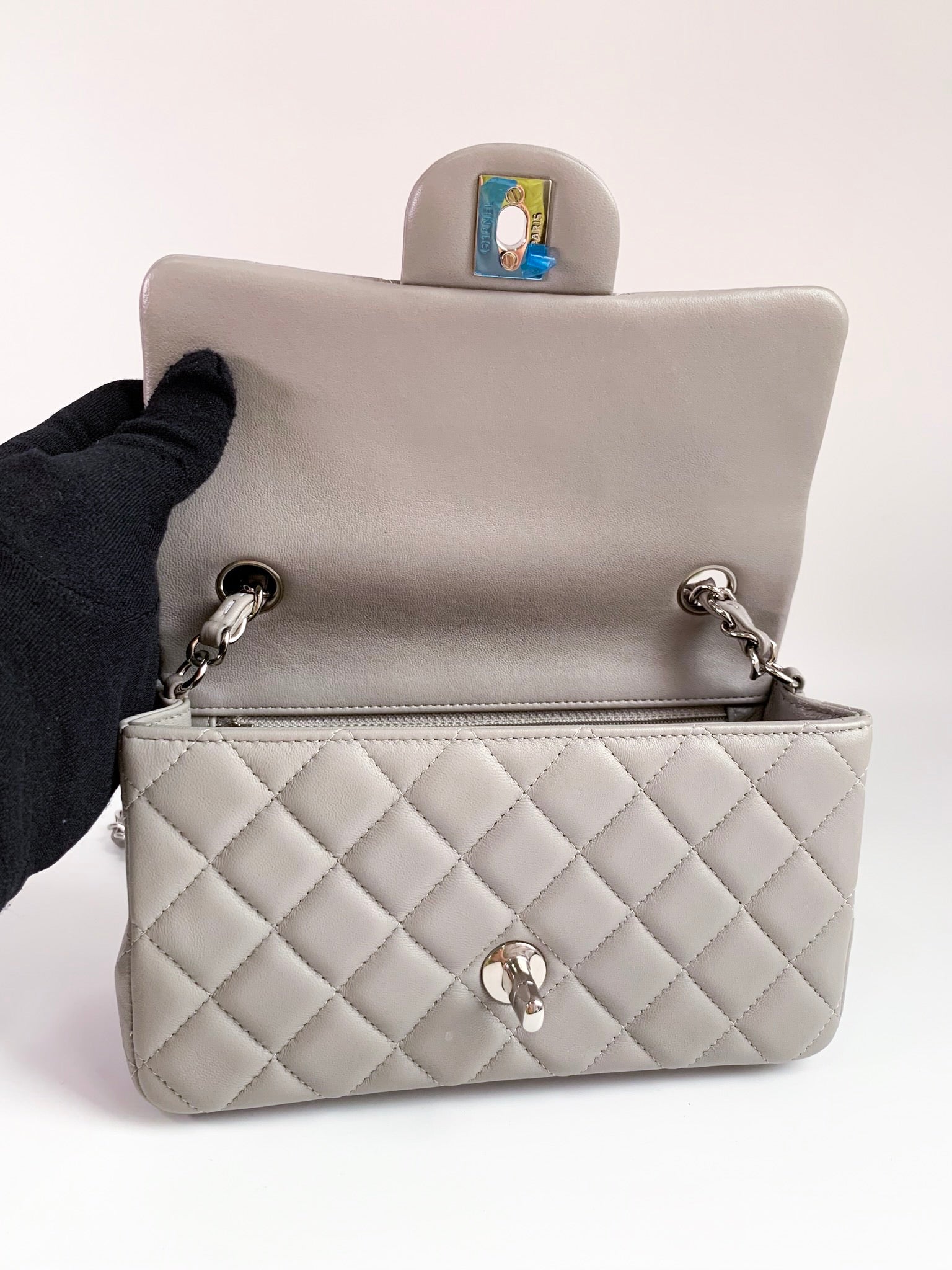 Chanel Quilted Mini O Case Grey Lambskin Silver Hardware – Coco Approved  Studio