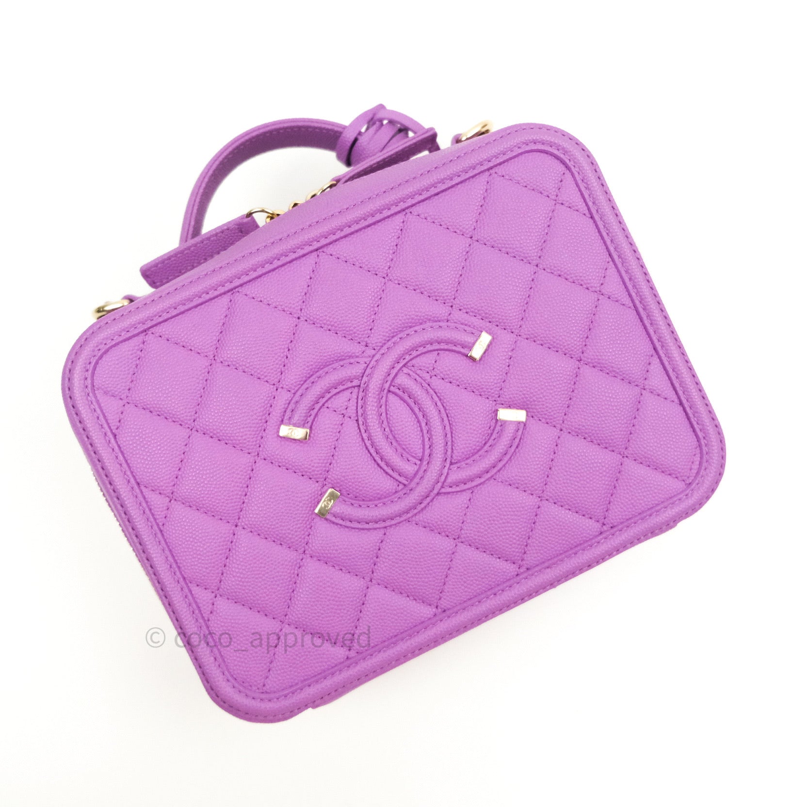 Chanel Quilted Medium CC Filigree Vanity Case Purple Caviar Gold