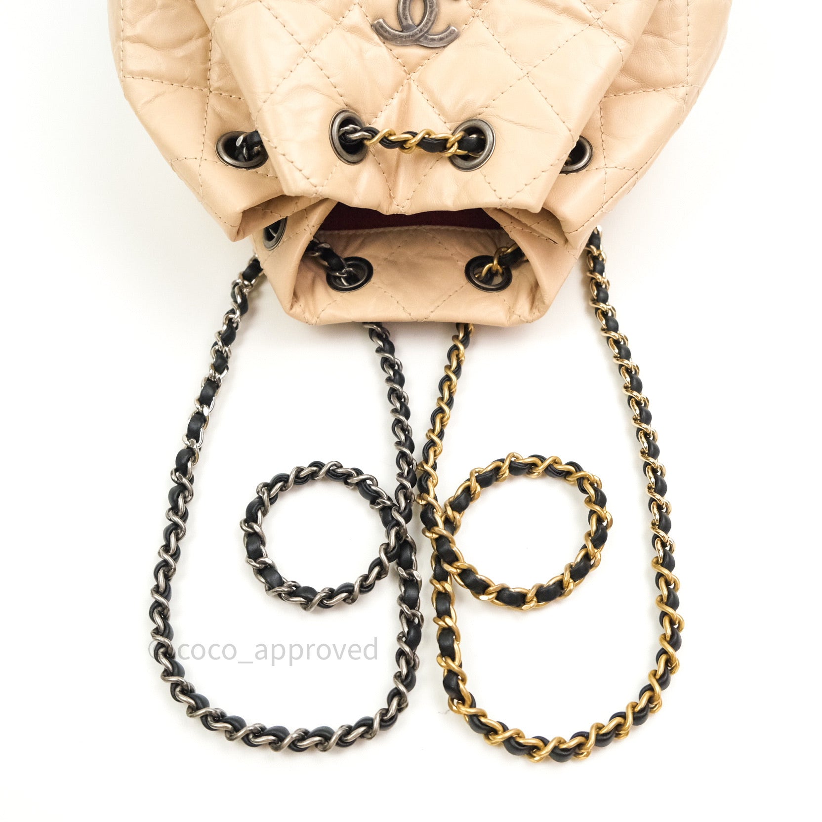 Chanel Gabrielle Backpack Black Aged Calfskin Small Beige Black – Coco  Approved Studio