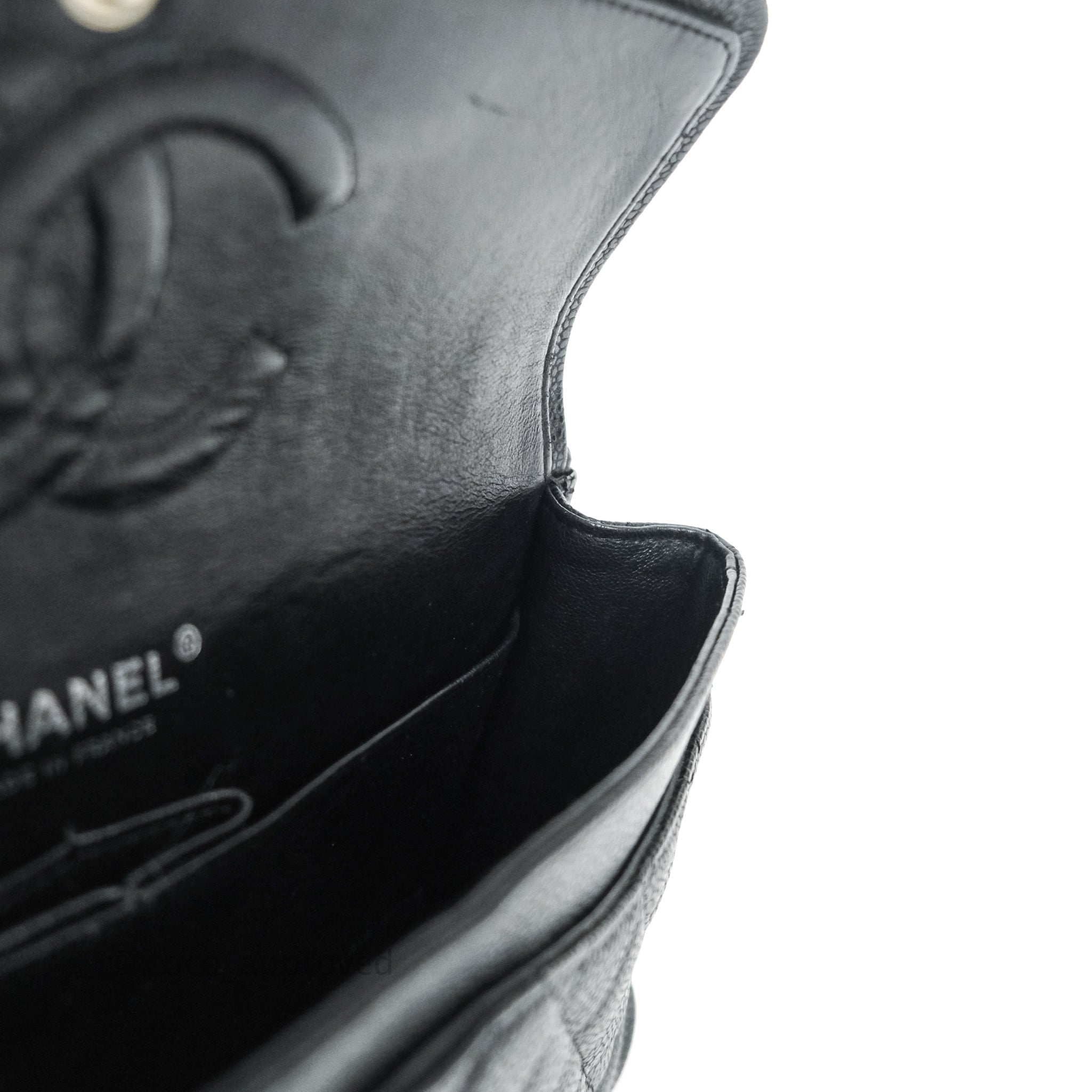 Chanel Classic Flap (XHX2xxxx) Medium Size Black Caviar, Silver Hardware,  with Dust Cover & Box