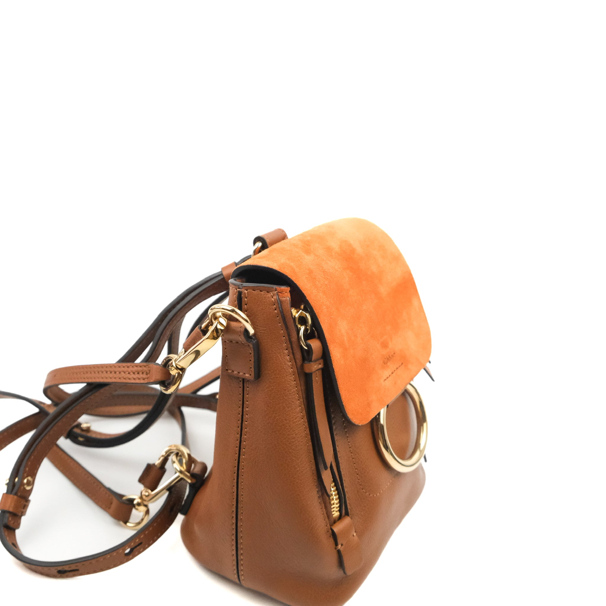 faye backpack mini Backpack Beige Calfskin Leather BrandCo Paris Leather logo patch Chloe Black Leather and Suede