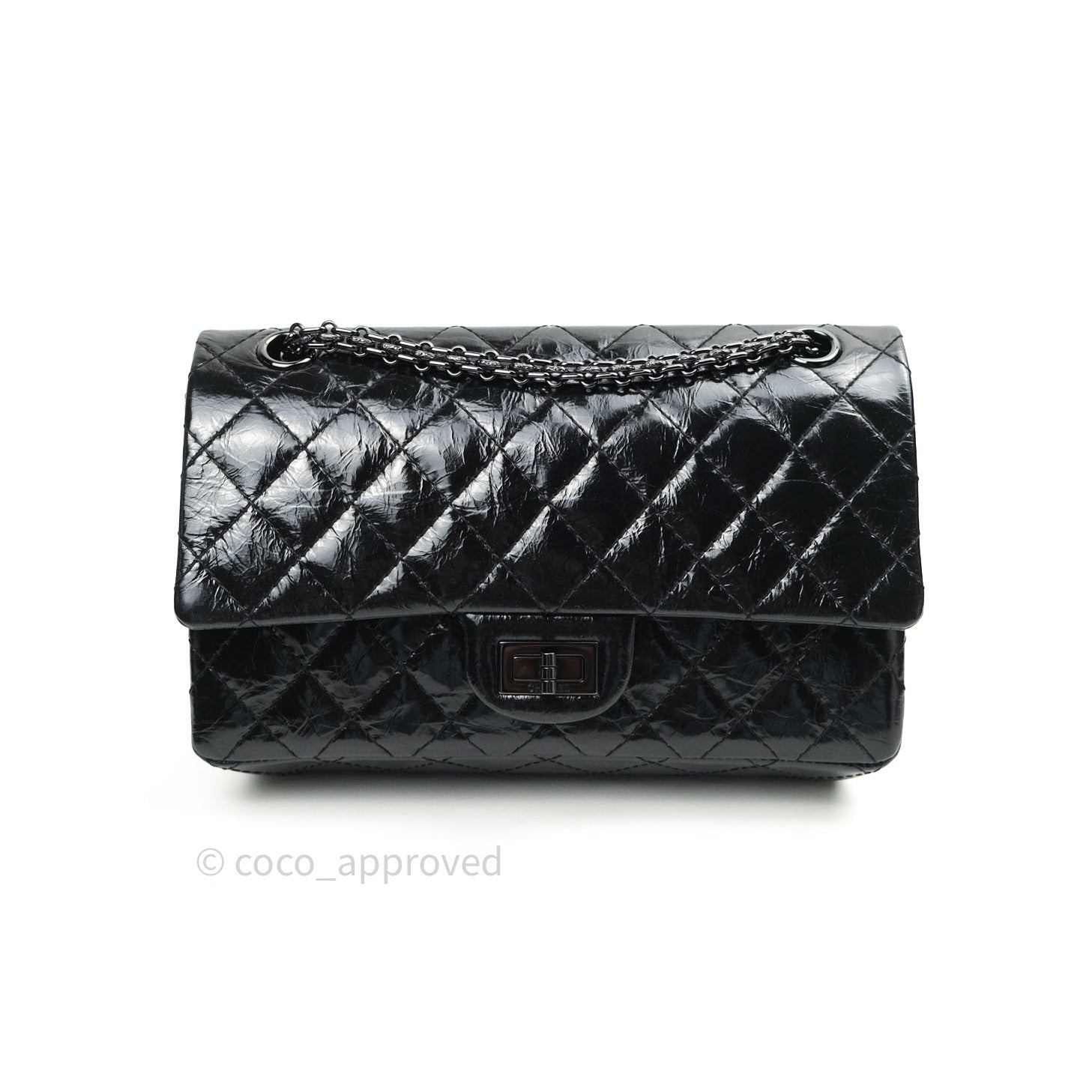 Chanel 2.55 Reissue Glazed Calfskin So Black 225 Black Hardware