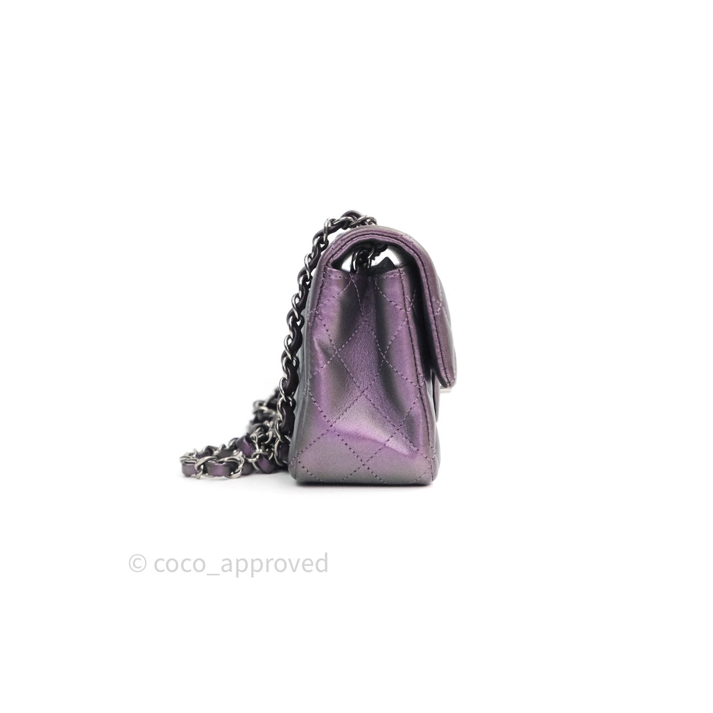 Chanel Quilted Mini Rectangular Iridescent Purple Dark Silver