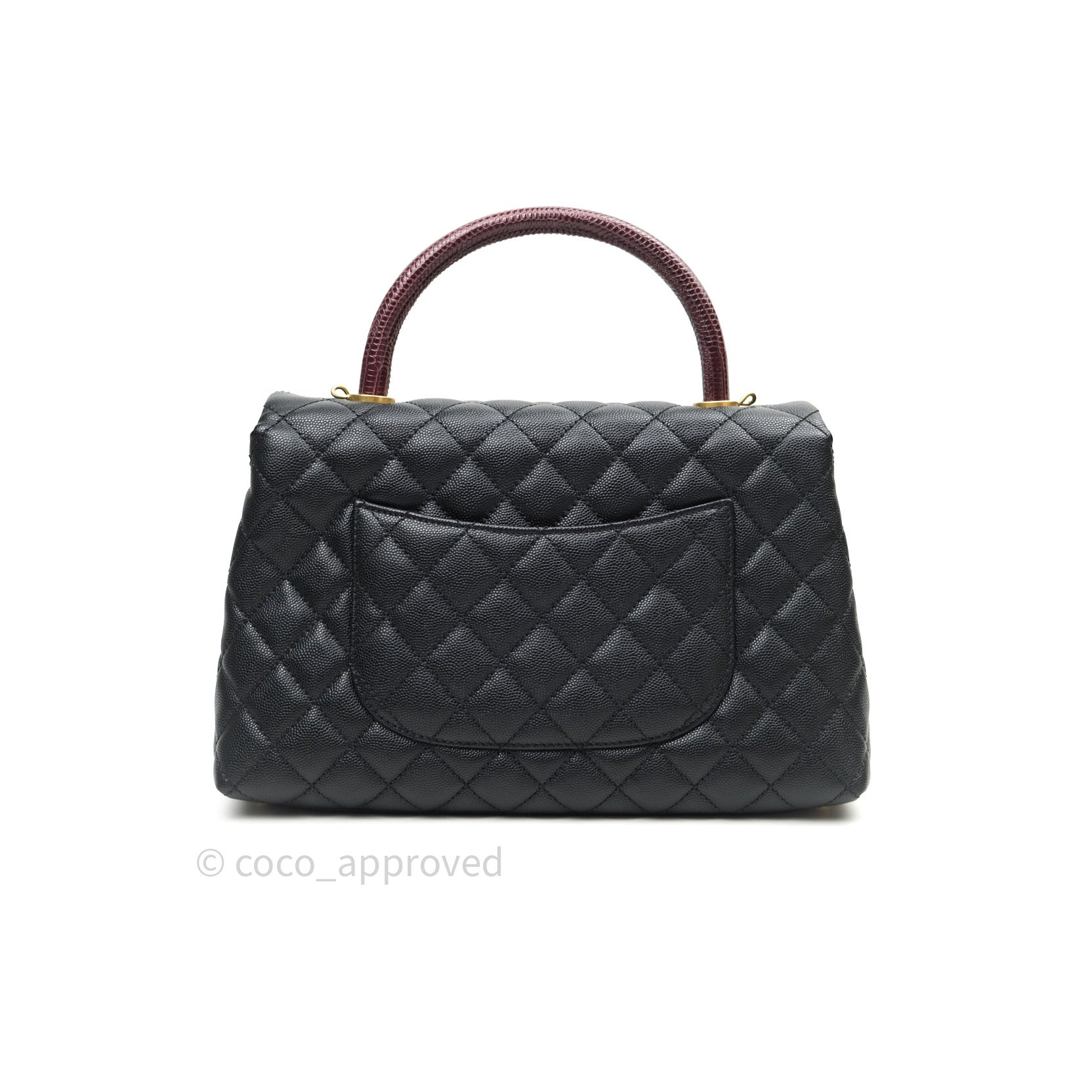 Chanel Coco Handle Small Flap Bag Black/Burgundy with Lizard Top