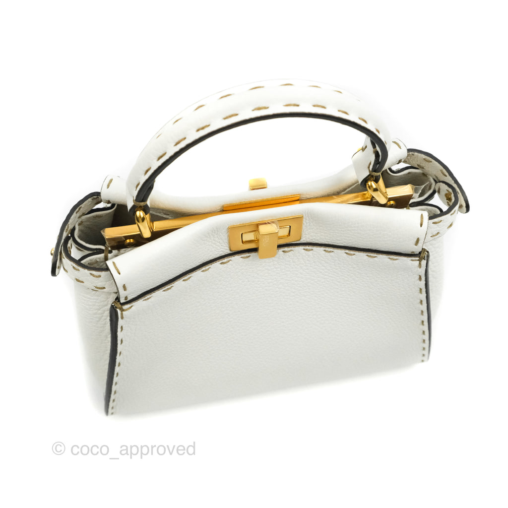 Fendi Peekaboo Mini White Grained Leather Gold Hardware