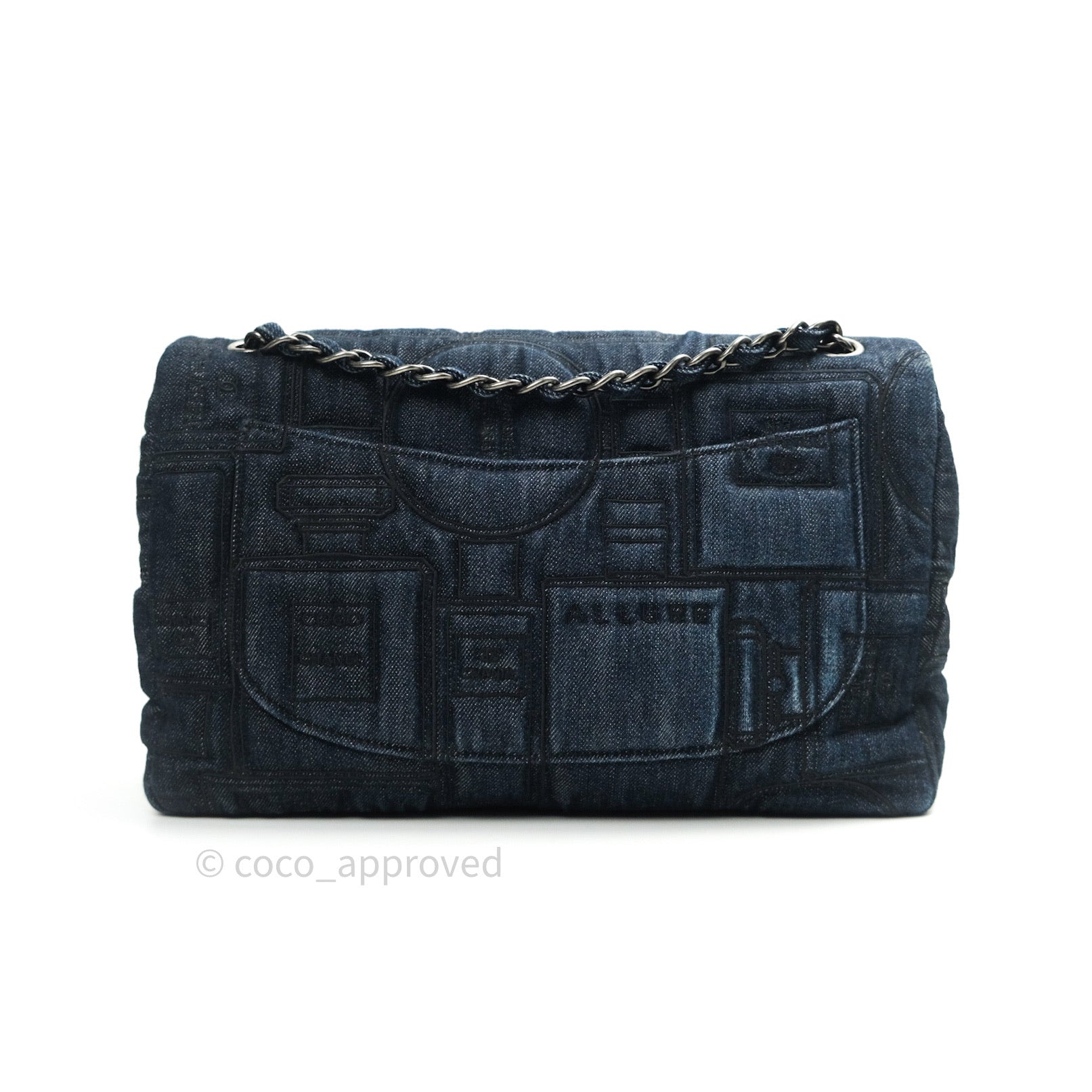 Chanel Perfume Bottle Flap Bag Embroidered Denim Jumbo Blue 78467145