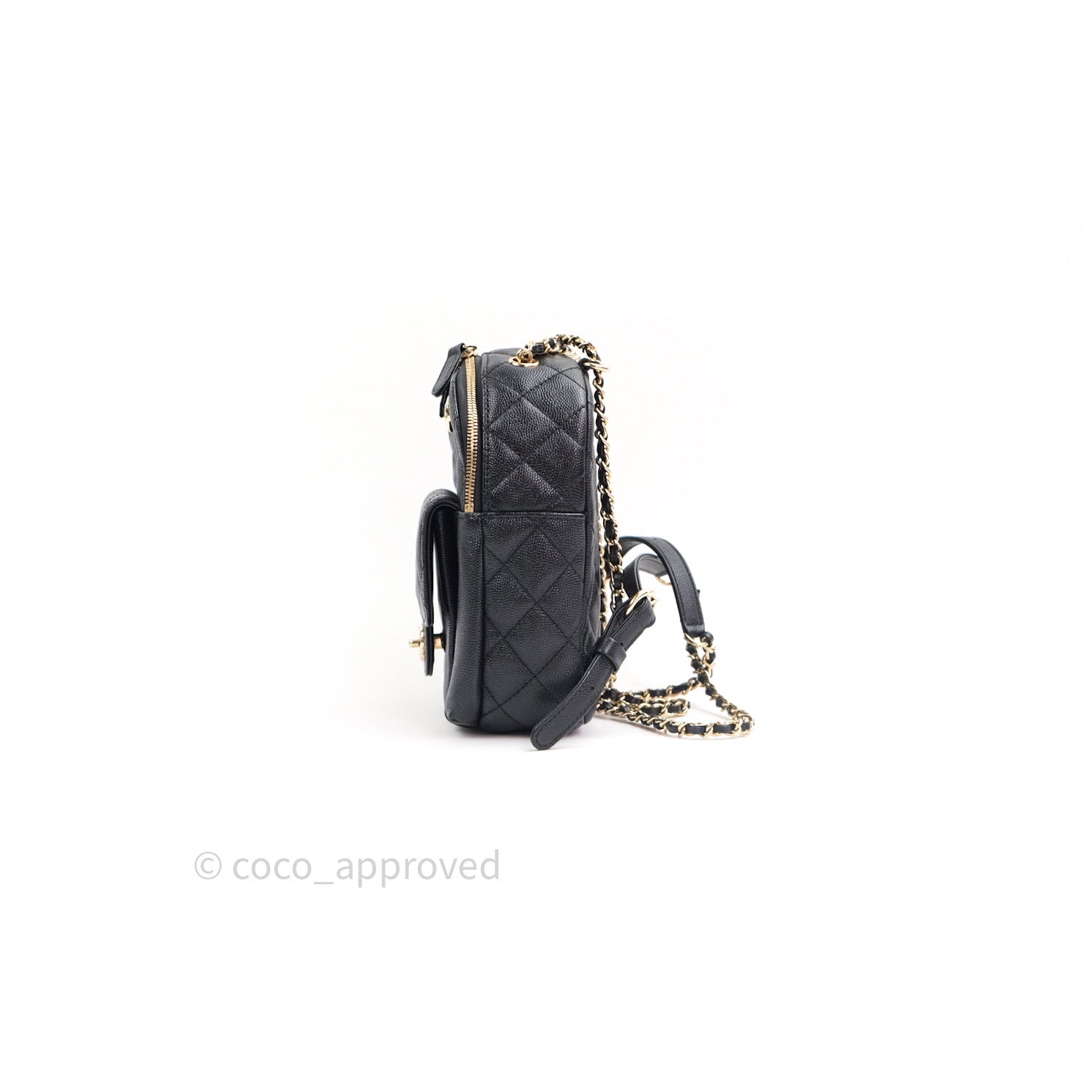 Chanel Quilted Small CC Day Backpack Black Caviar Light Gold Hardware – Coco Approved Studio