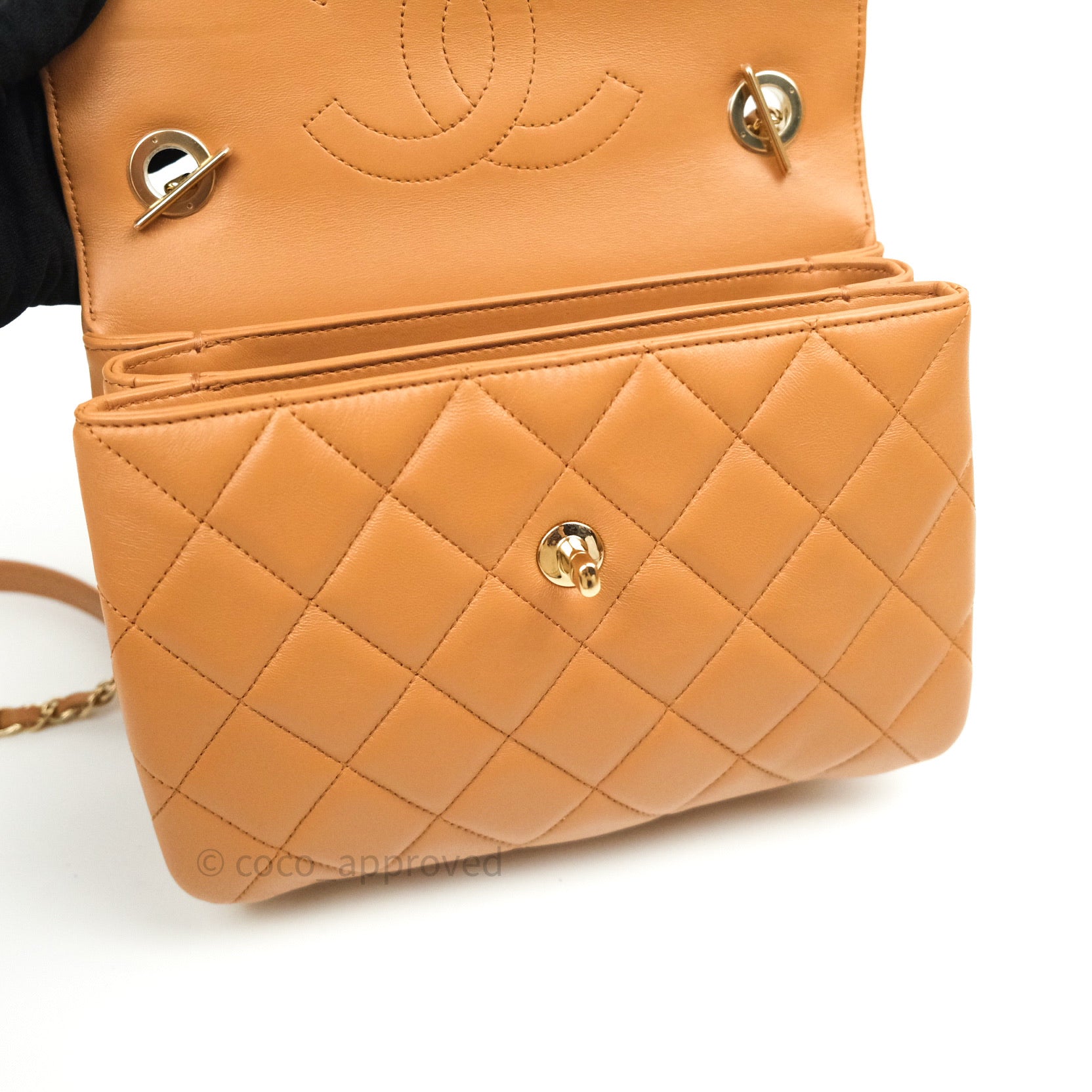 Chanel Small Trendy CC Top Handle Flap in Beige Lambskin in LGHW