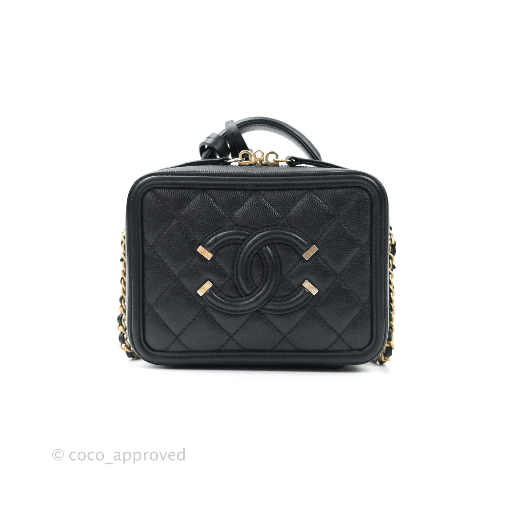 White and Black Filigree Mini Vanity Case in Quilted Caviar with Silver  tone Hardware, 2019, Handbags & Accessories, 2021