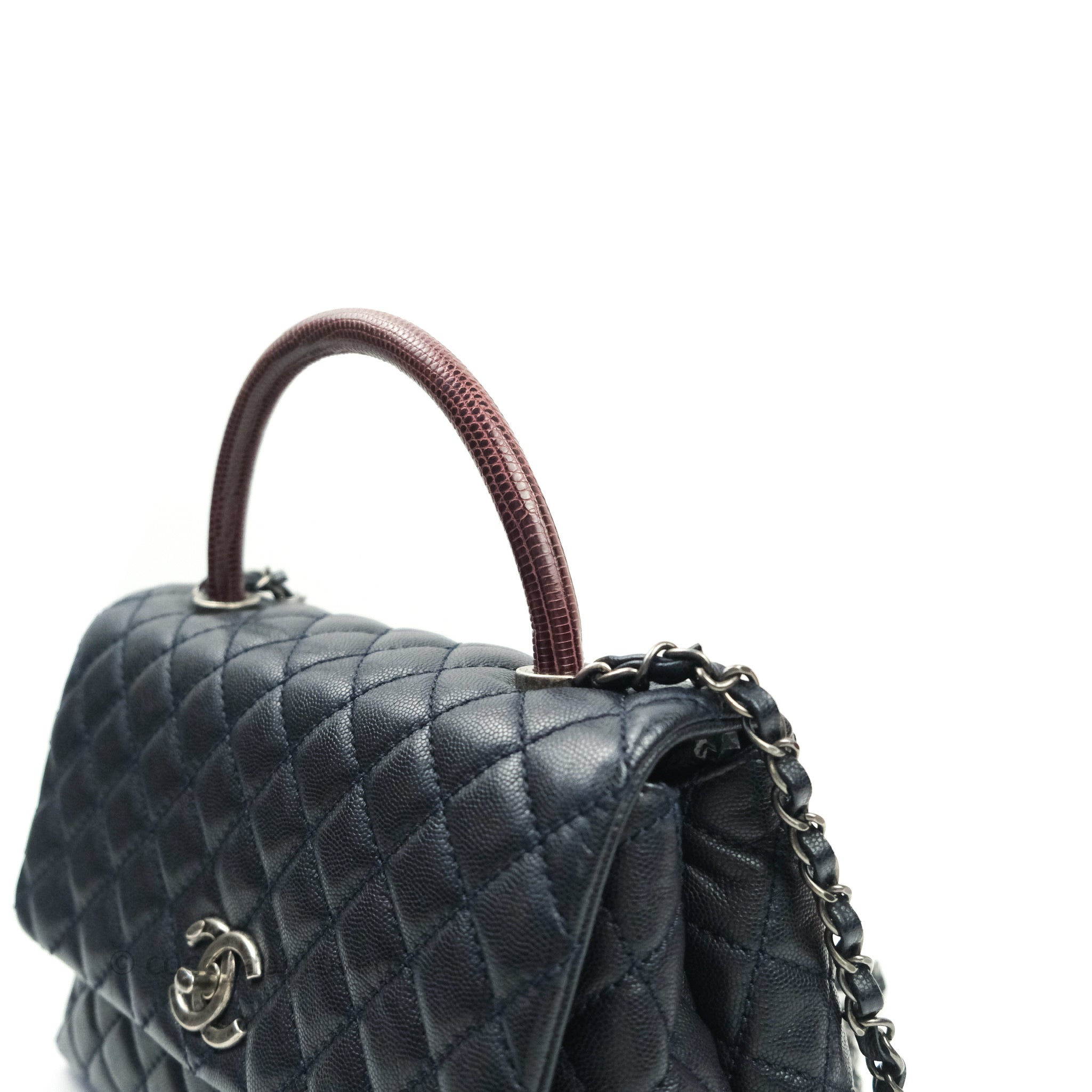 Chanel Small Coco Handle Quilted Navy Caviar Lizard Handle Ruthenium H – Coco  Approved Studio
