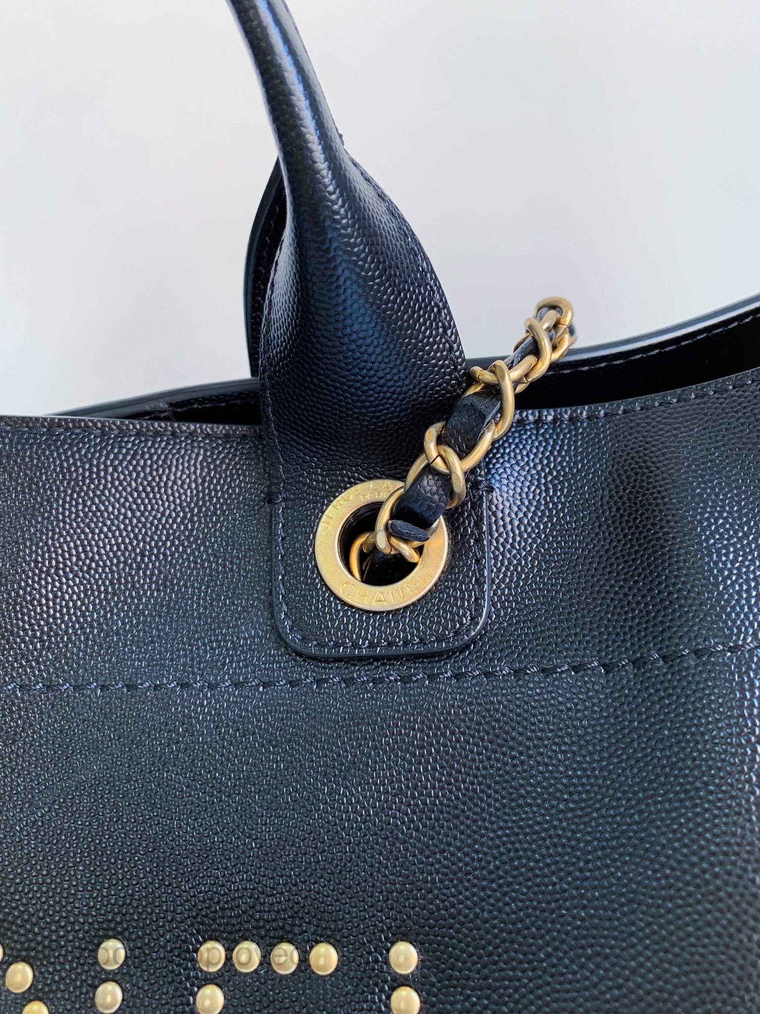 CHANEL Deauville Tote Medium Black Caviar Brushed Gold Hardware
