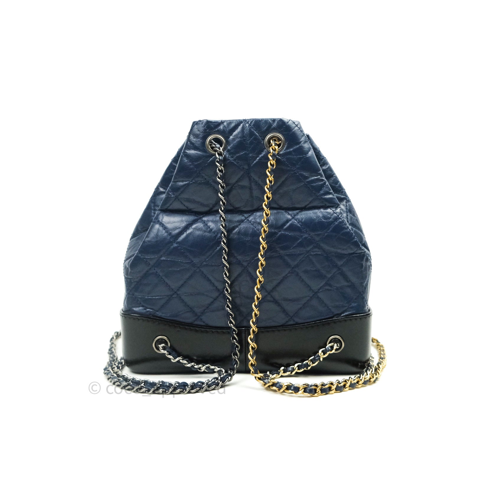 CHANEL Aged Calfskin Quilted Gabrielle Backpack Navy Black 1249026
