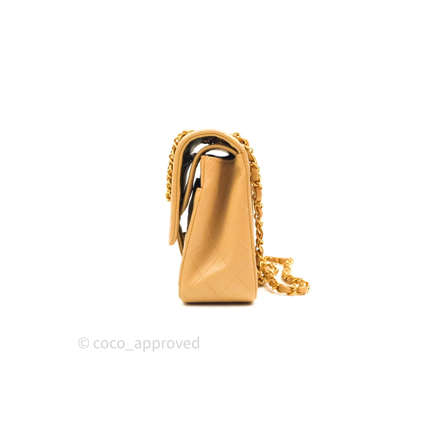 Chanel Vintage M/L Medium Double Flap Bag Beige Lambskin 24K Gold Hard – Coco  Approved Studio