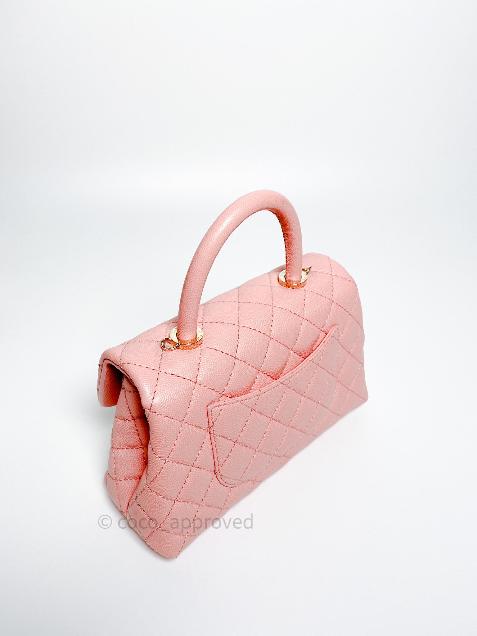 BNIB Authentic CHANEL Classic Quilted Iridescent Pink Mini Coco Handle Flap  Bag