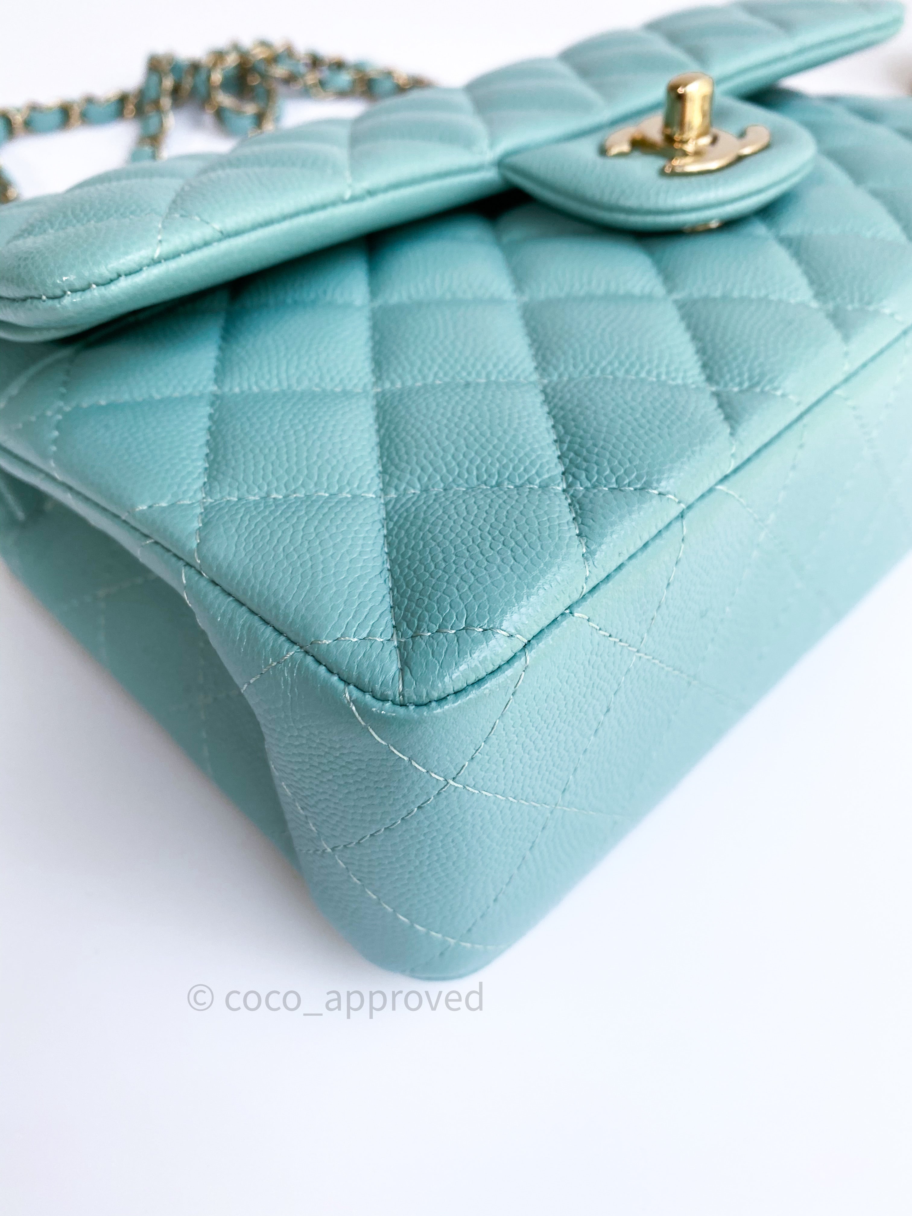 Chanel Classic Flap Mini Square  19S Tiffany Blue Lambskin Silver Hardware  – loveholic