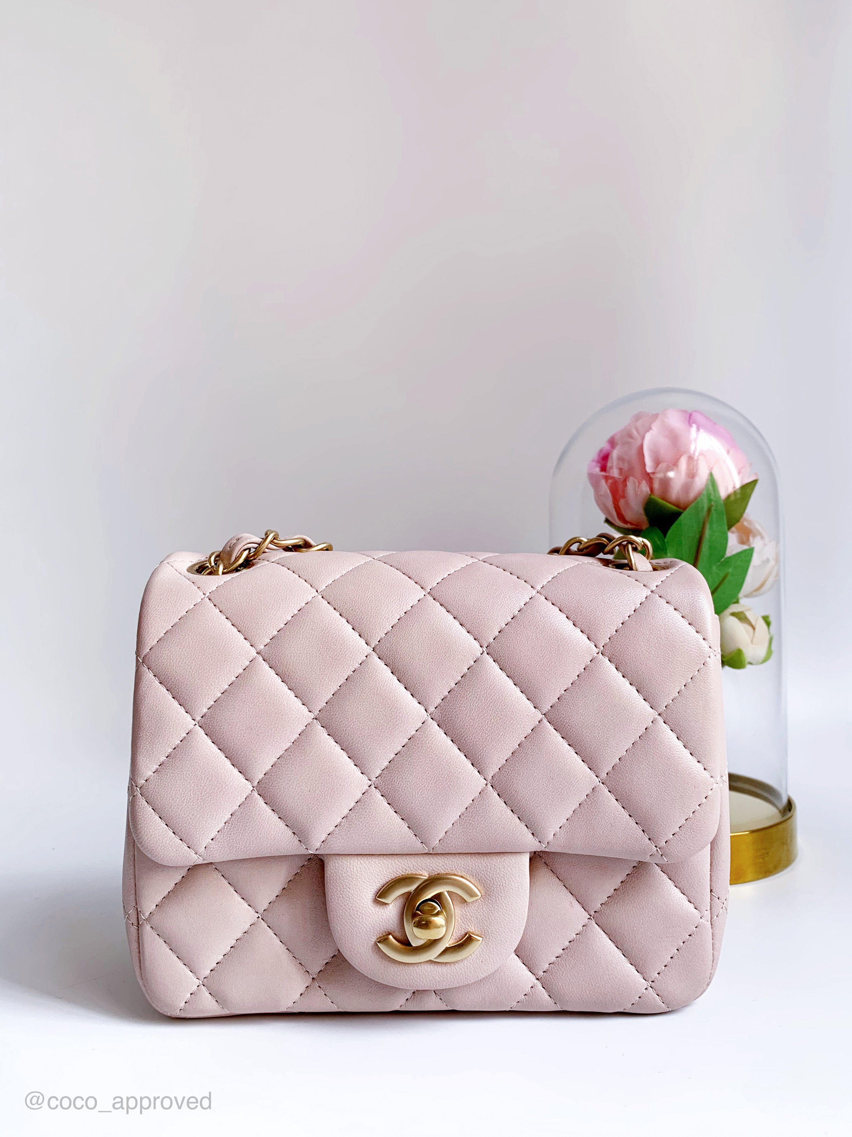 Chanel Quilted Mini Square Flap Sakura Light Pink Lambskin Gold Hardwa –  Coco Approved Studio