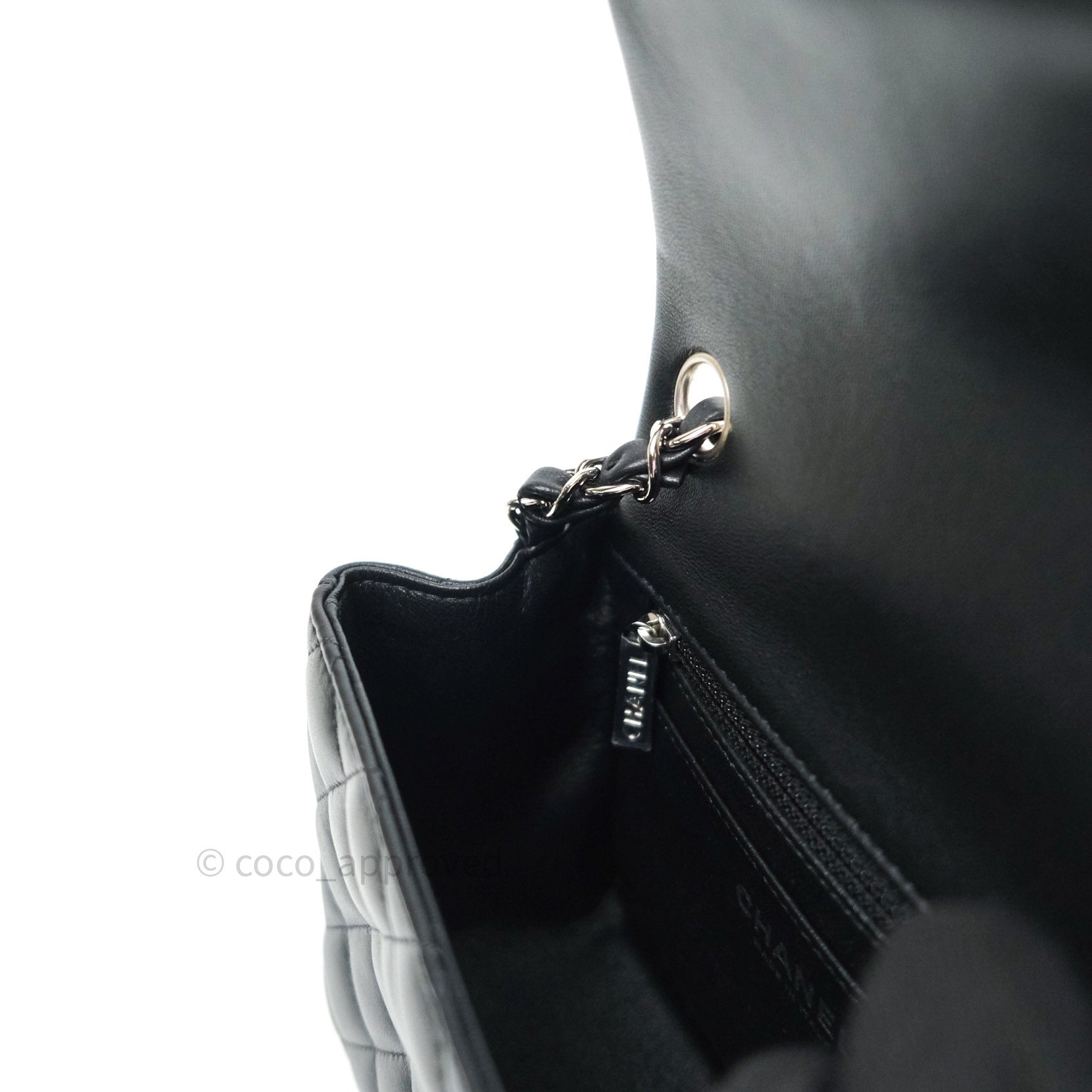 Chanel Mini Square Quilted Black Lambskin Silver Hardware – Coco