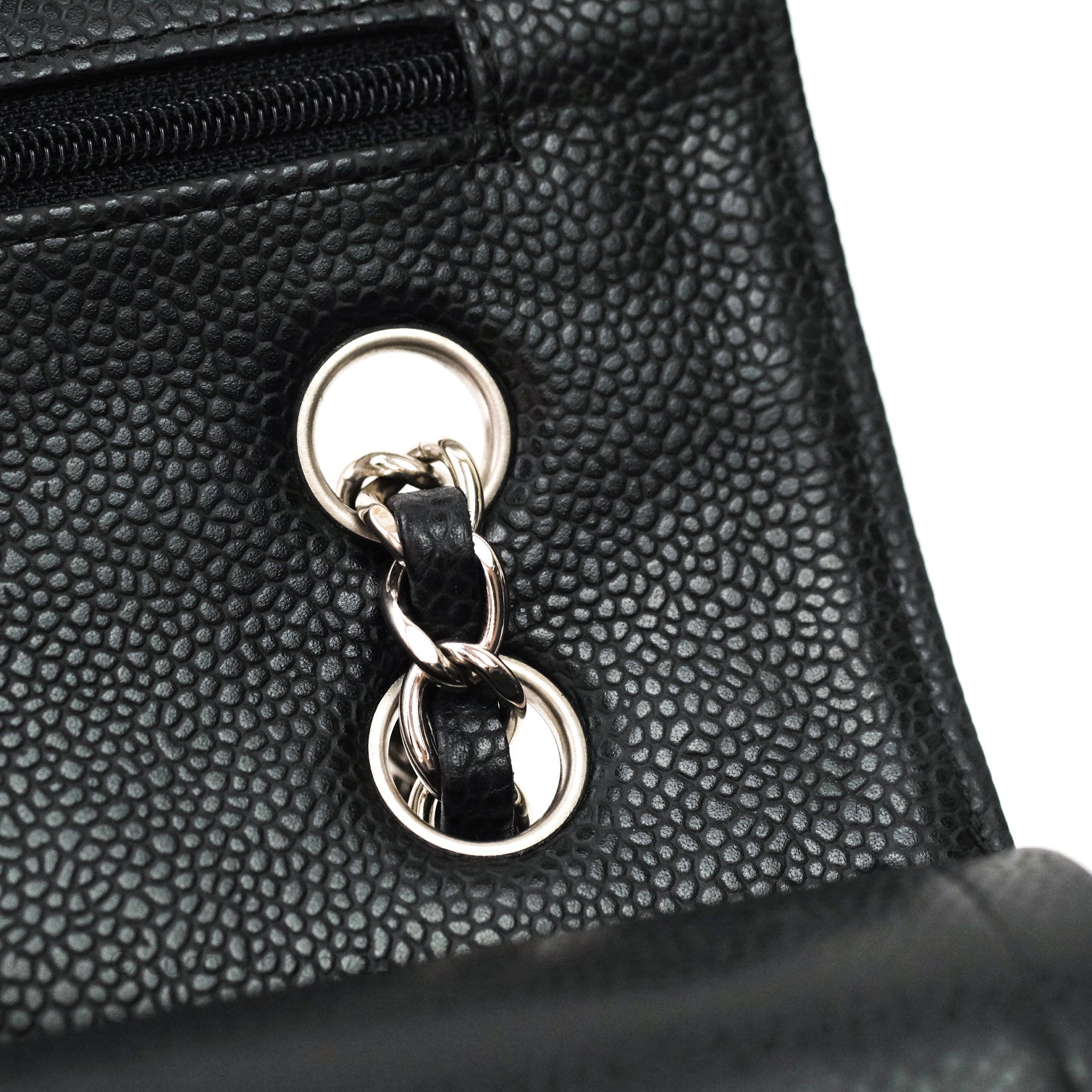 Chanel Classic M/L Medium Double Flap Bag Black Caviar Silver Hardware