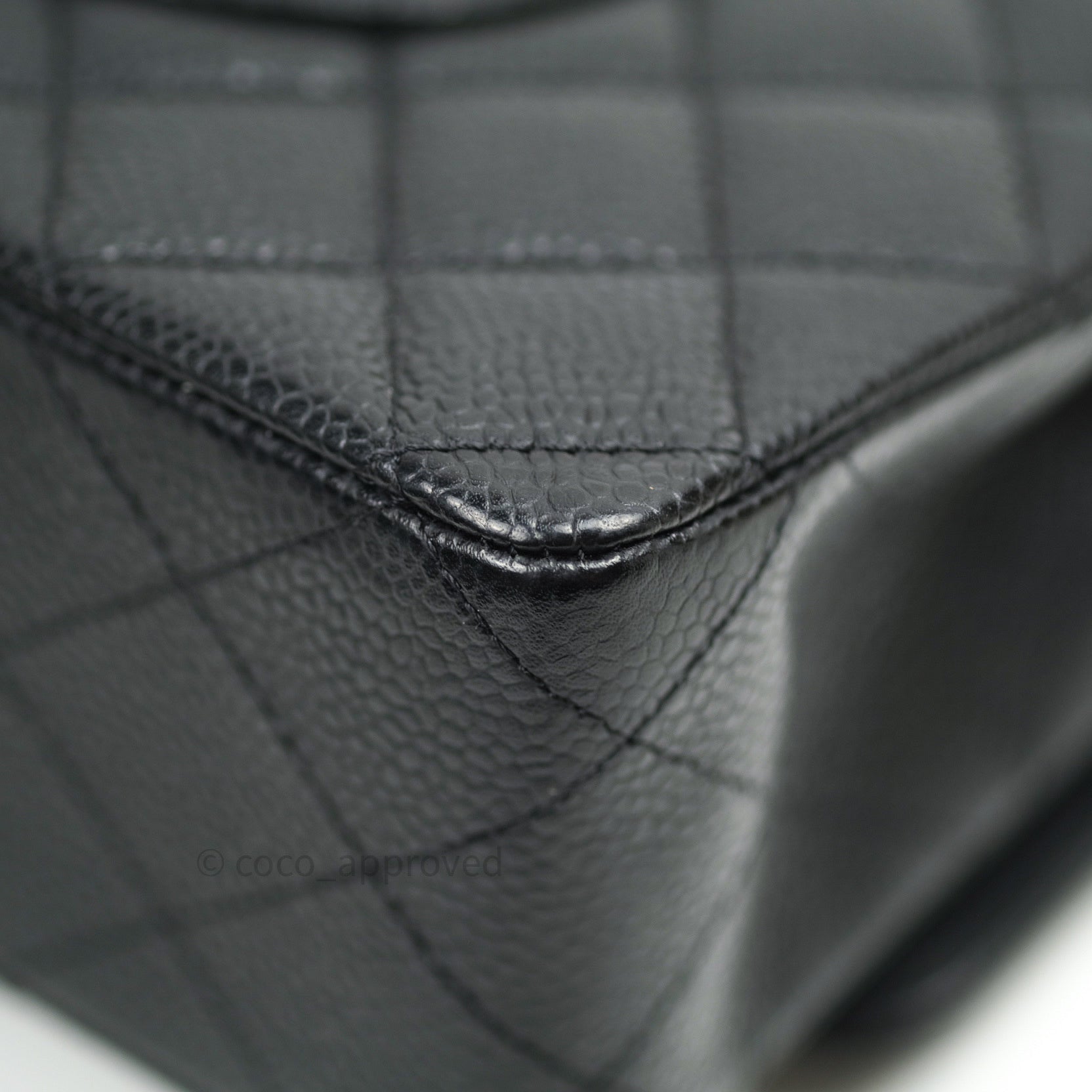 Chanel Classic M/L Medium Double Flap Bag Black Caviar Silver