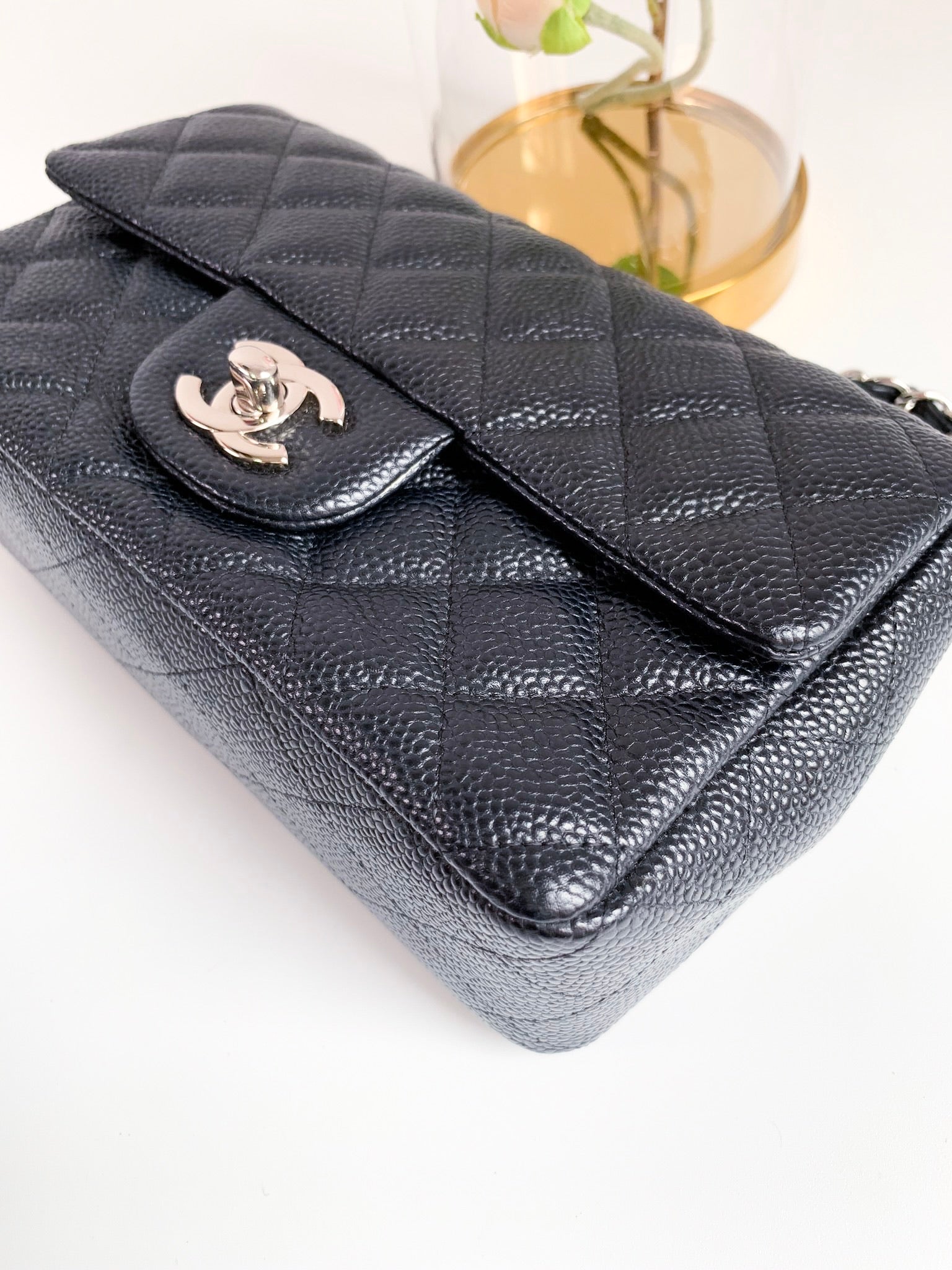 Chanel Caviar Quilted Mini Rectangular Flap Black Silver Hardware
