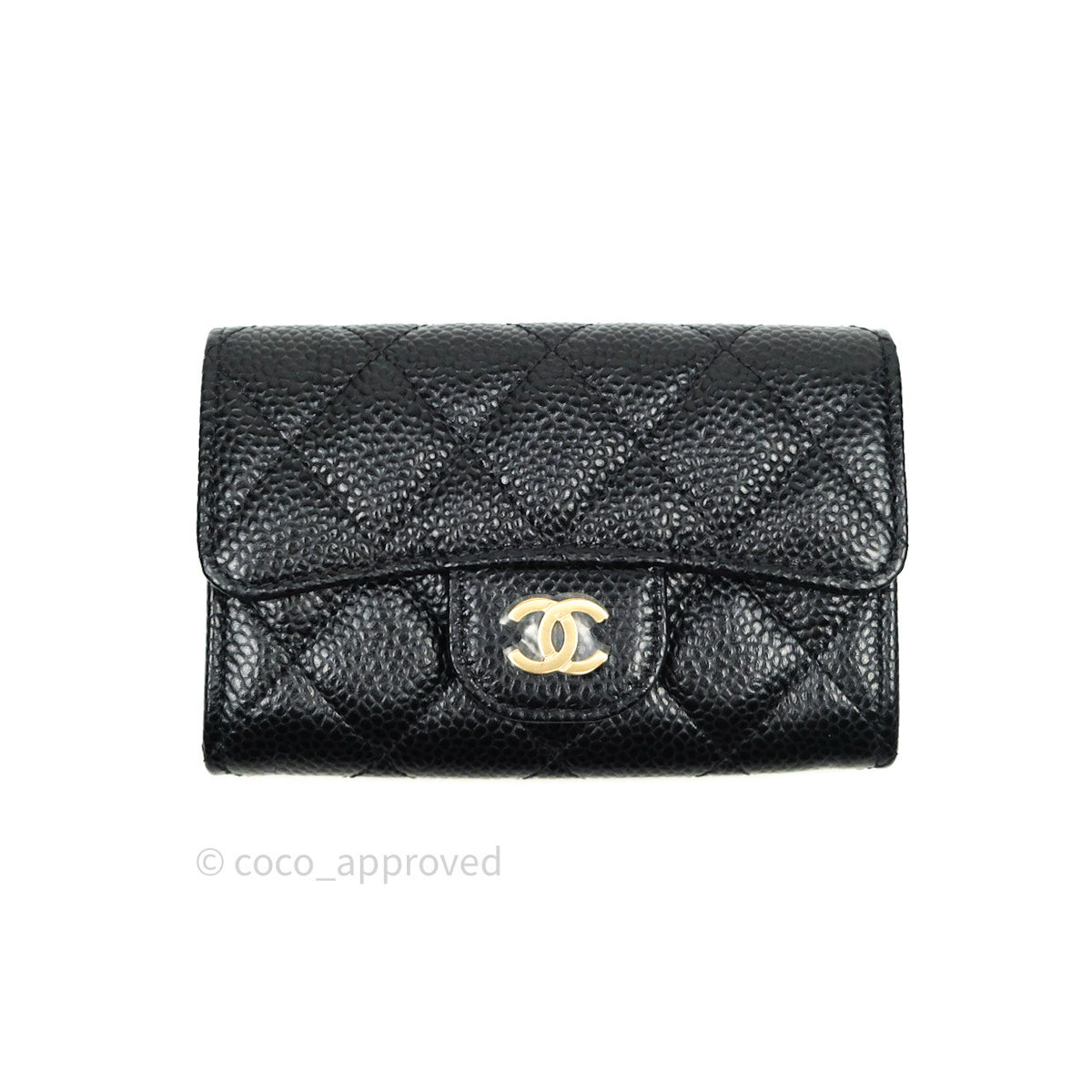 Chanel Caviar Quilted Flap Card Holder Black Gold Hardware