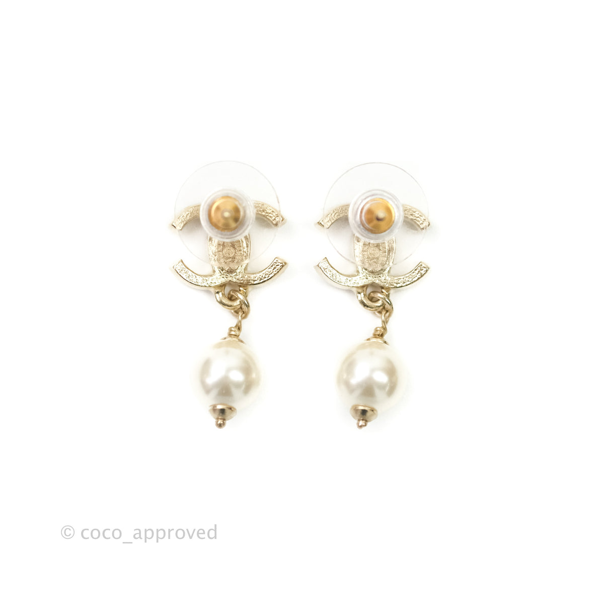 CHANEL Pearl Crystal CC Heart Drop Earrings Gold Multicolor