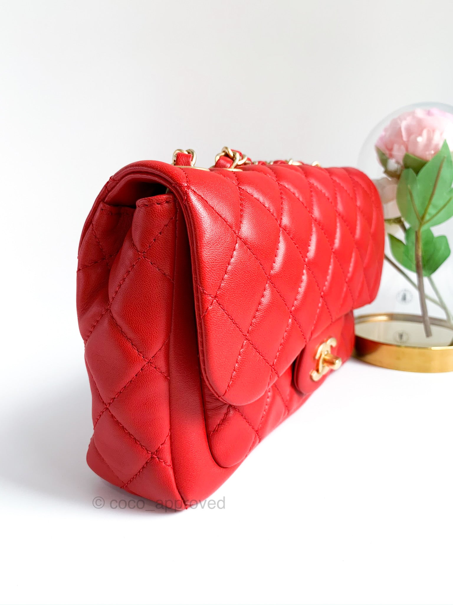 CHANEL Classic Flap Micro Shoulder Bag Pochette Red Lambskin 53472