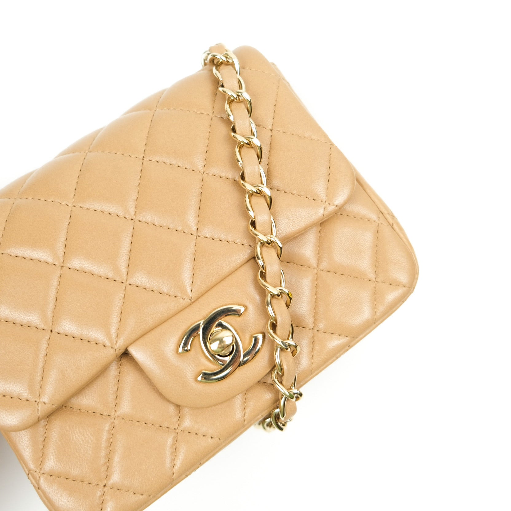 Chanel Beige Quilted Leather Mini Square Classic Flap Bag Chanel