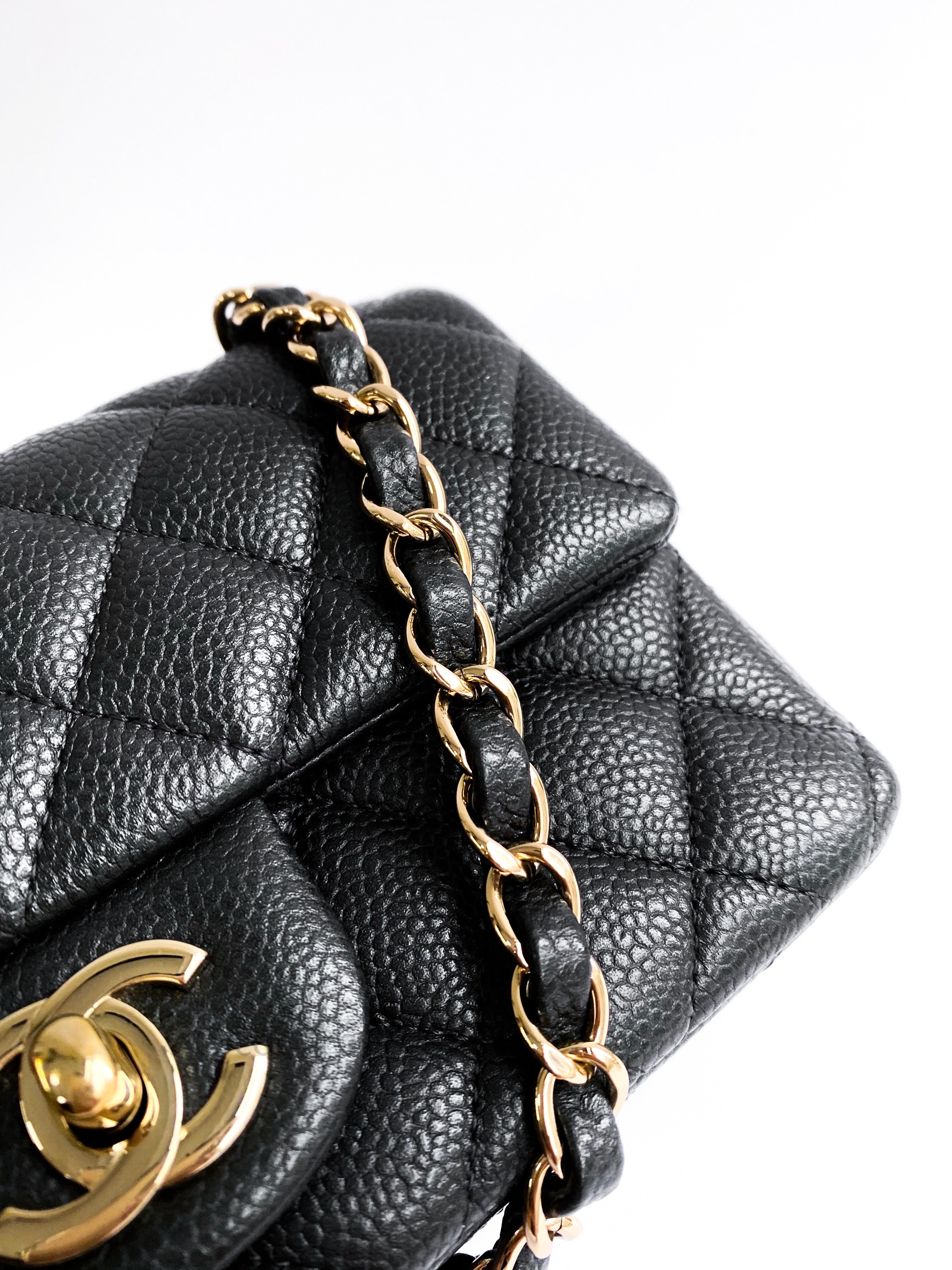 Chanel Classic Medium Double Flap 21B Dark Gray/Grey Quilted Caviar with  light gold hardware